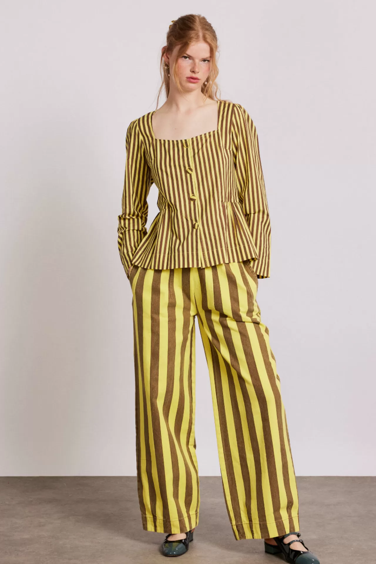 Flash Sale Damson Madder eloise stripe blouse yellow/choc