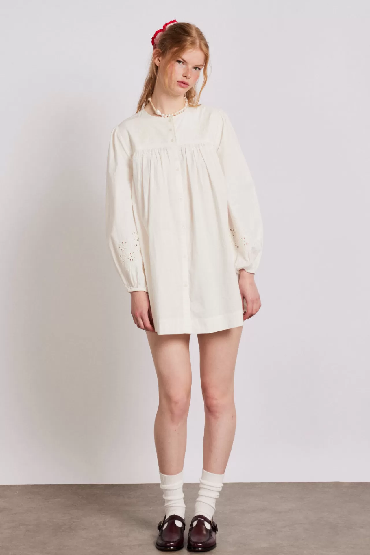 Hot Damson Madder embroidered genevieve mini dress white