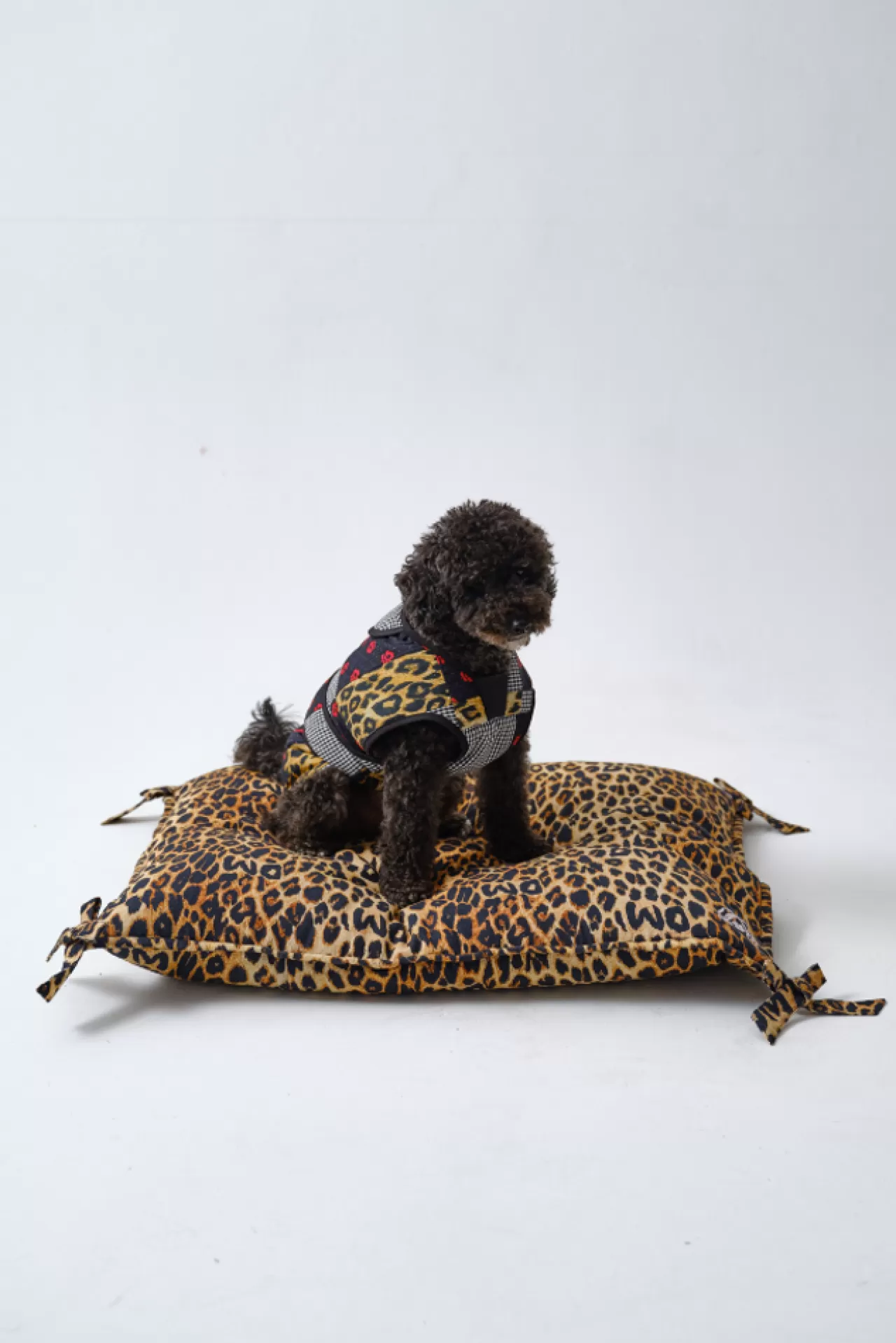 Fashion Damson Madder floor cushion pet bed - print with bow detail leopard