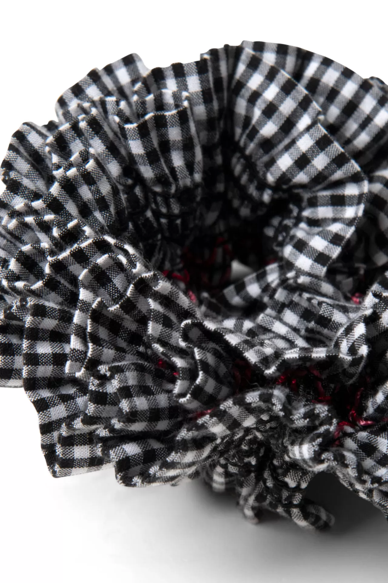Online Damson Madder garter scrunchie in black u0026 ecru gingham with stitch detail