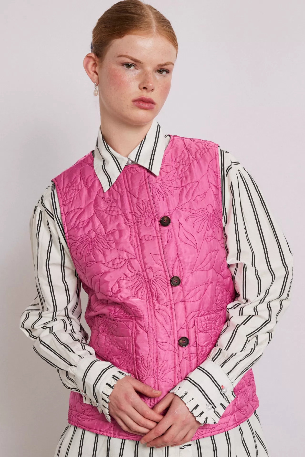 Fashion Damson Madder georgie reversible gilet - satin pink