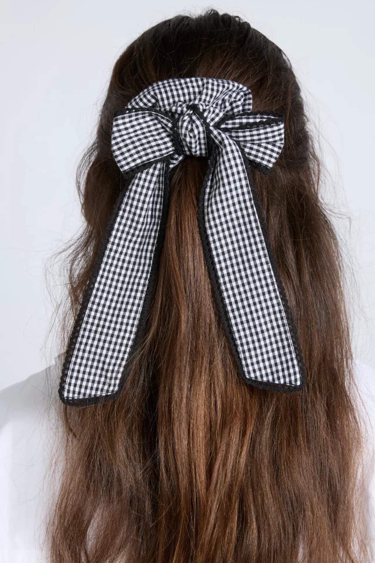 Shop Damson Madder gingham bow scrunchie in black u0026 ecru