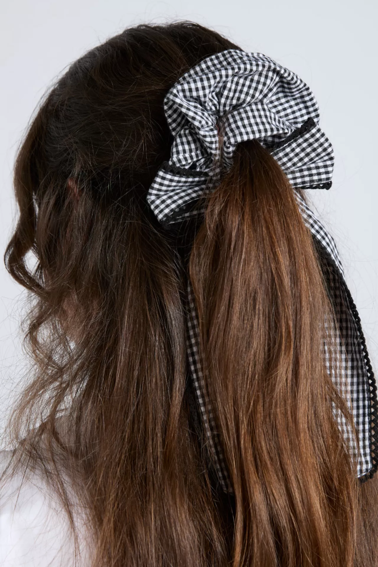 Shop Damson Madder gingham bow scrunchie in black u0026 ecru