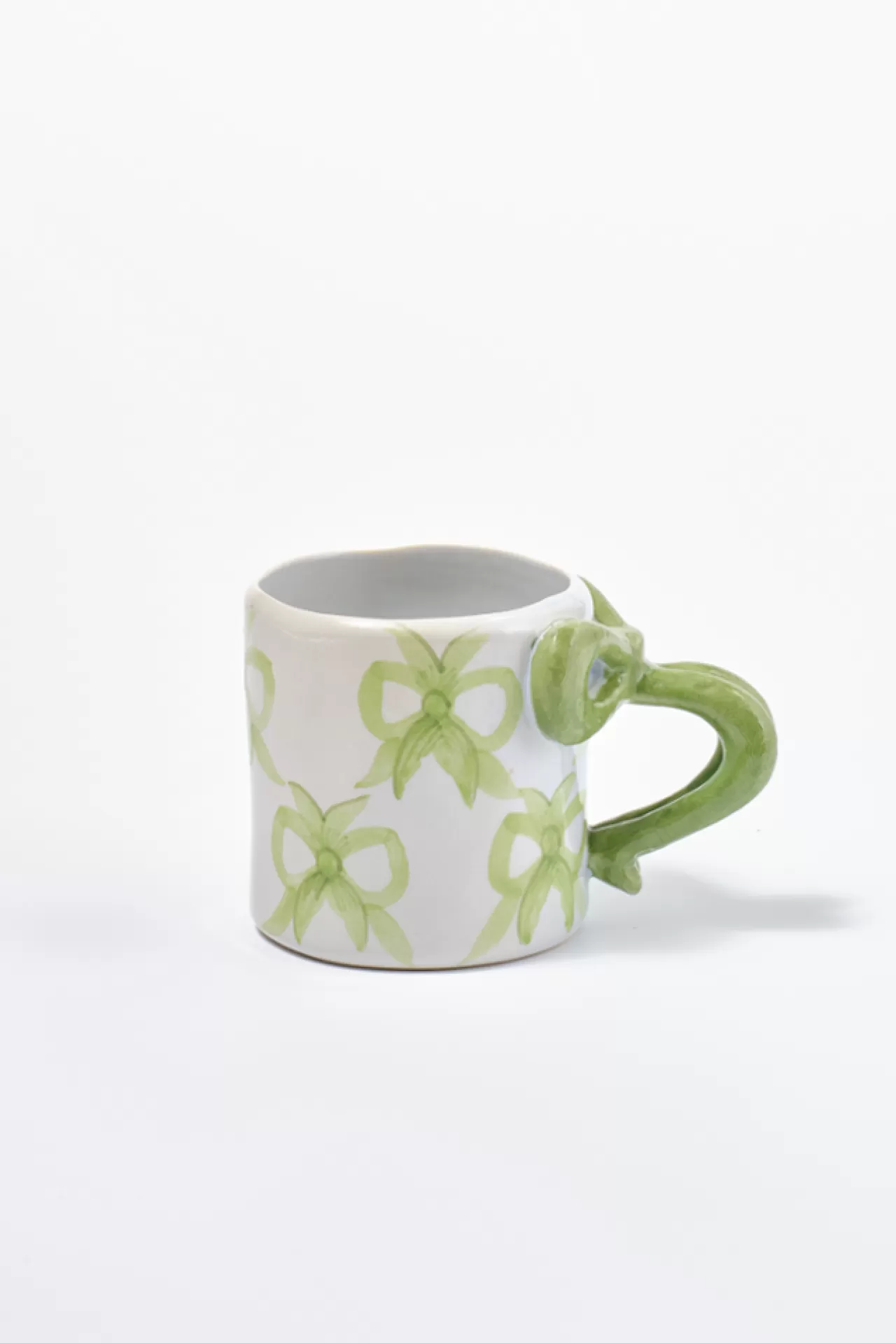 Sale Damson Madder hand painted bow handle mug - bow design green
