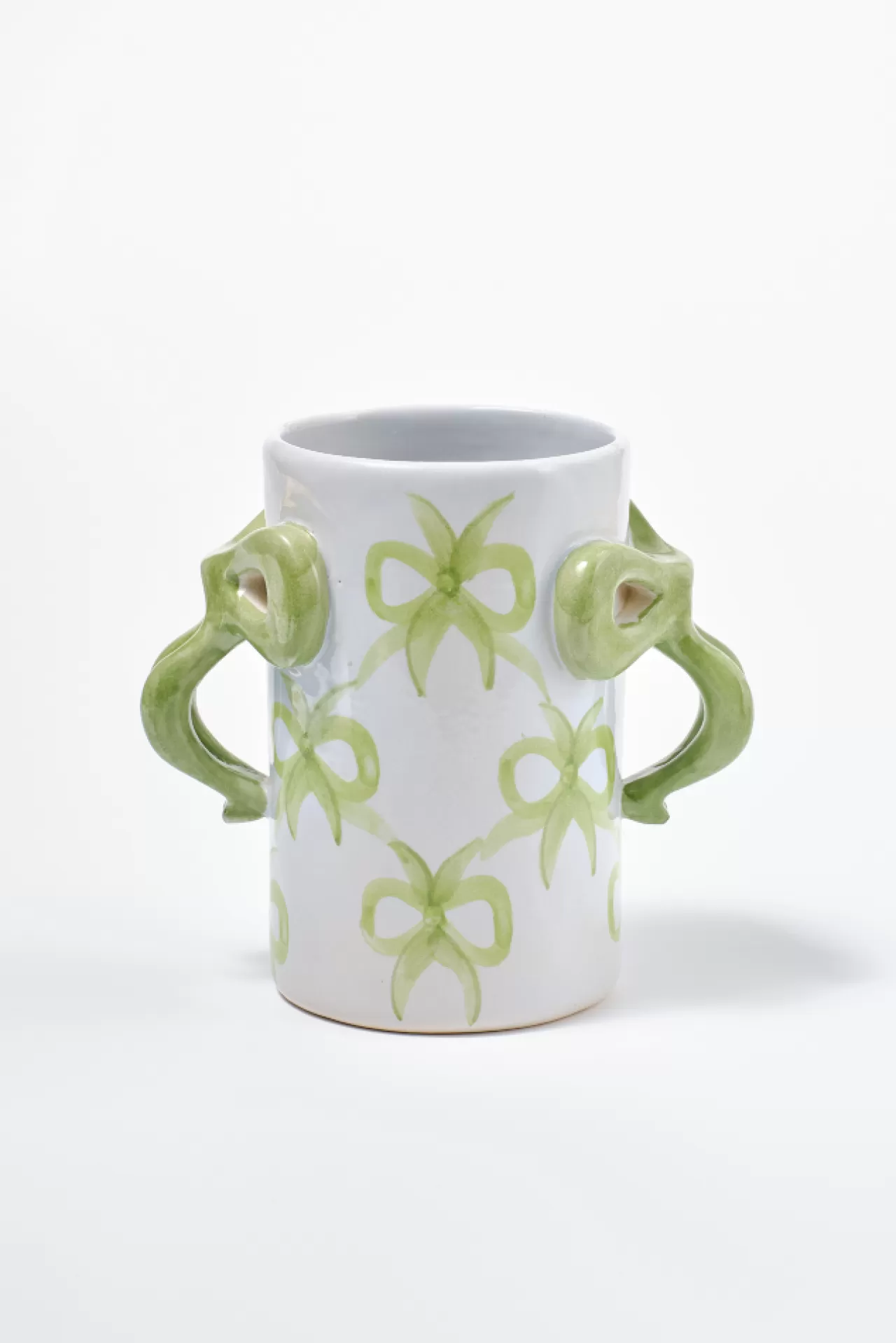 Discount Damson Madder hand painted bow handle vase - bow design green