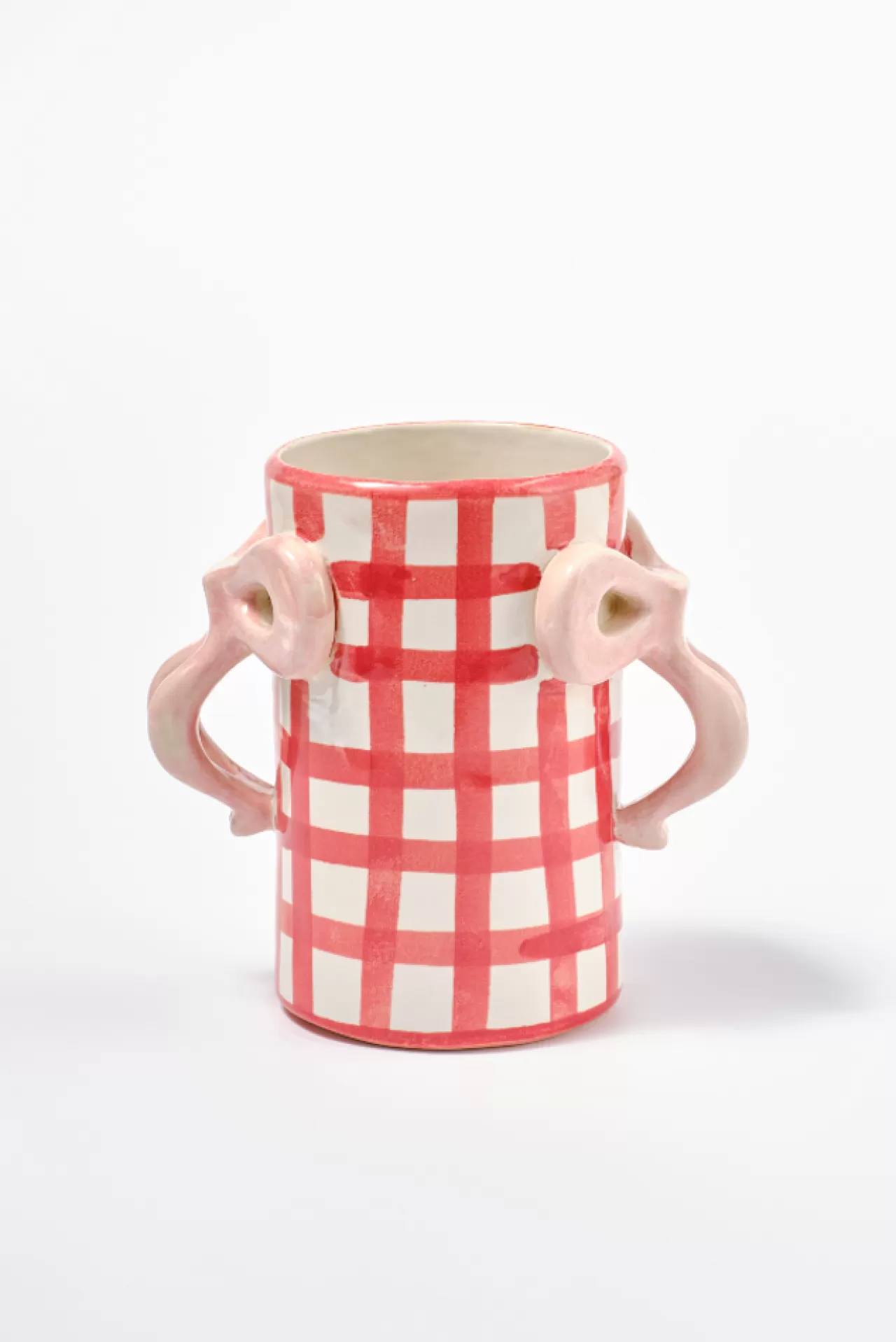 Cheap Damson Madder hand painted bow handle vase - gingham red