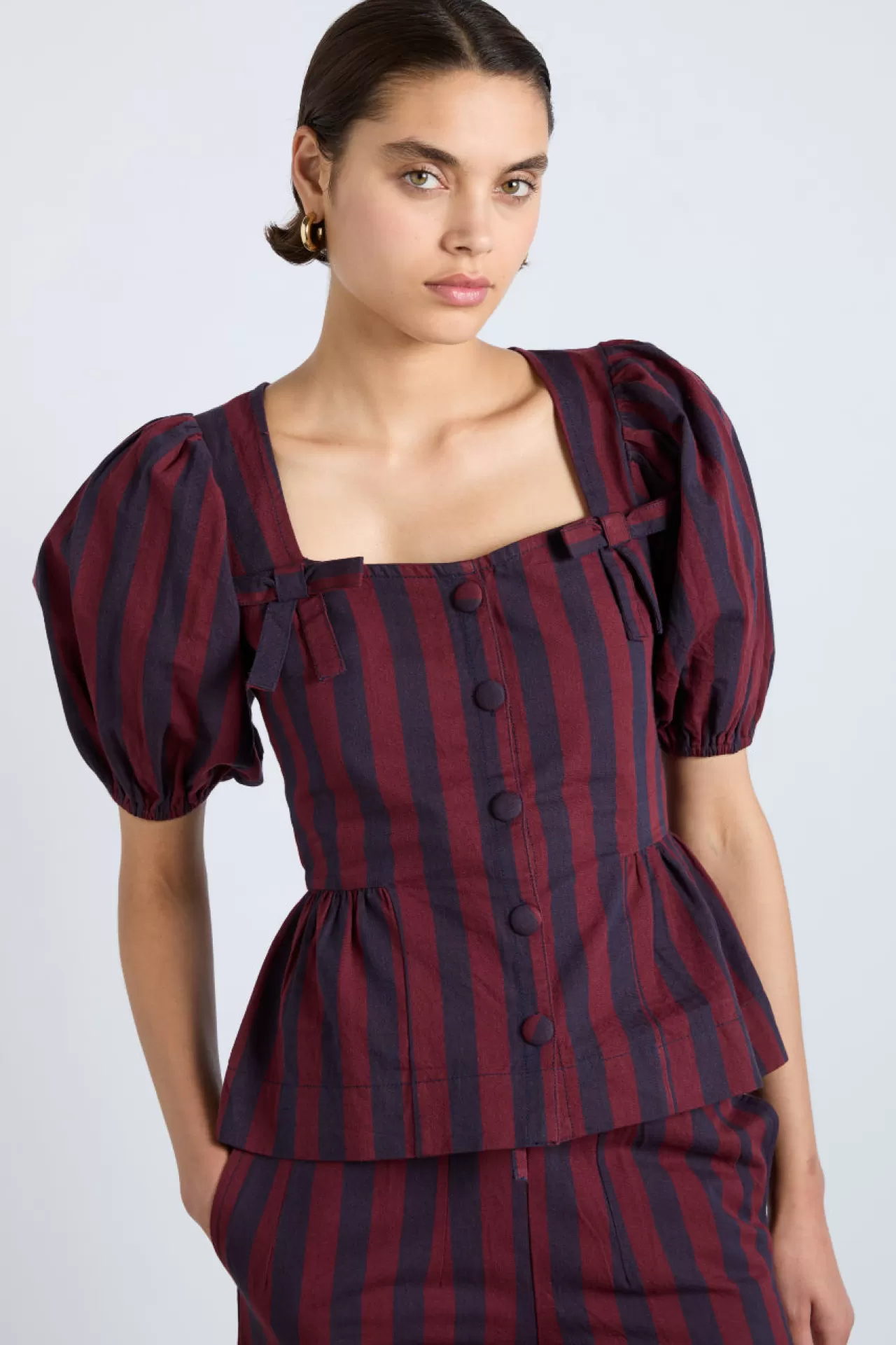 New Damson Madder harriet blouse - and navy stripe burgundy