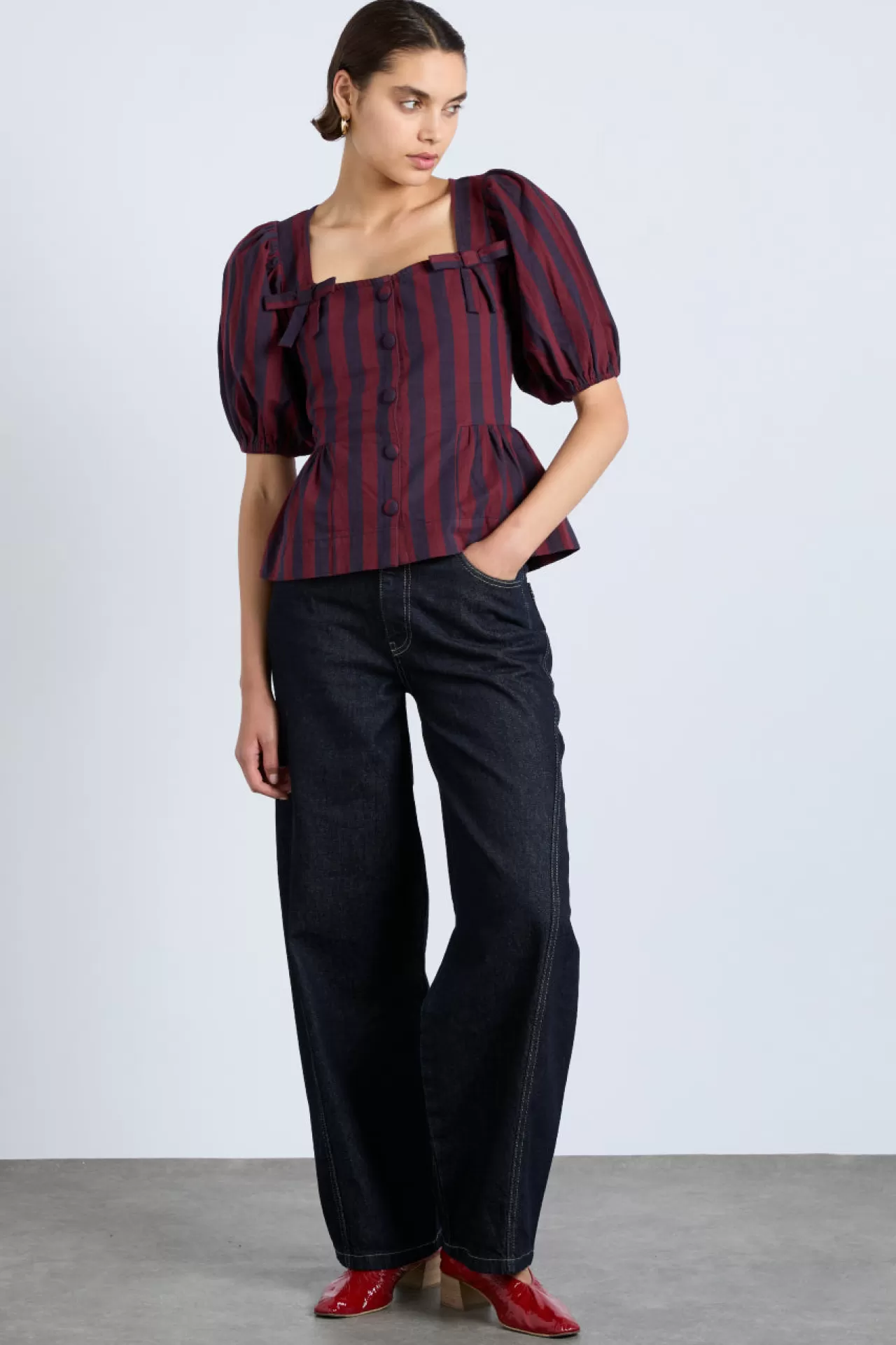 New Damson Madder harriet blouse - and navy stripe burgundy