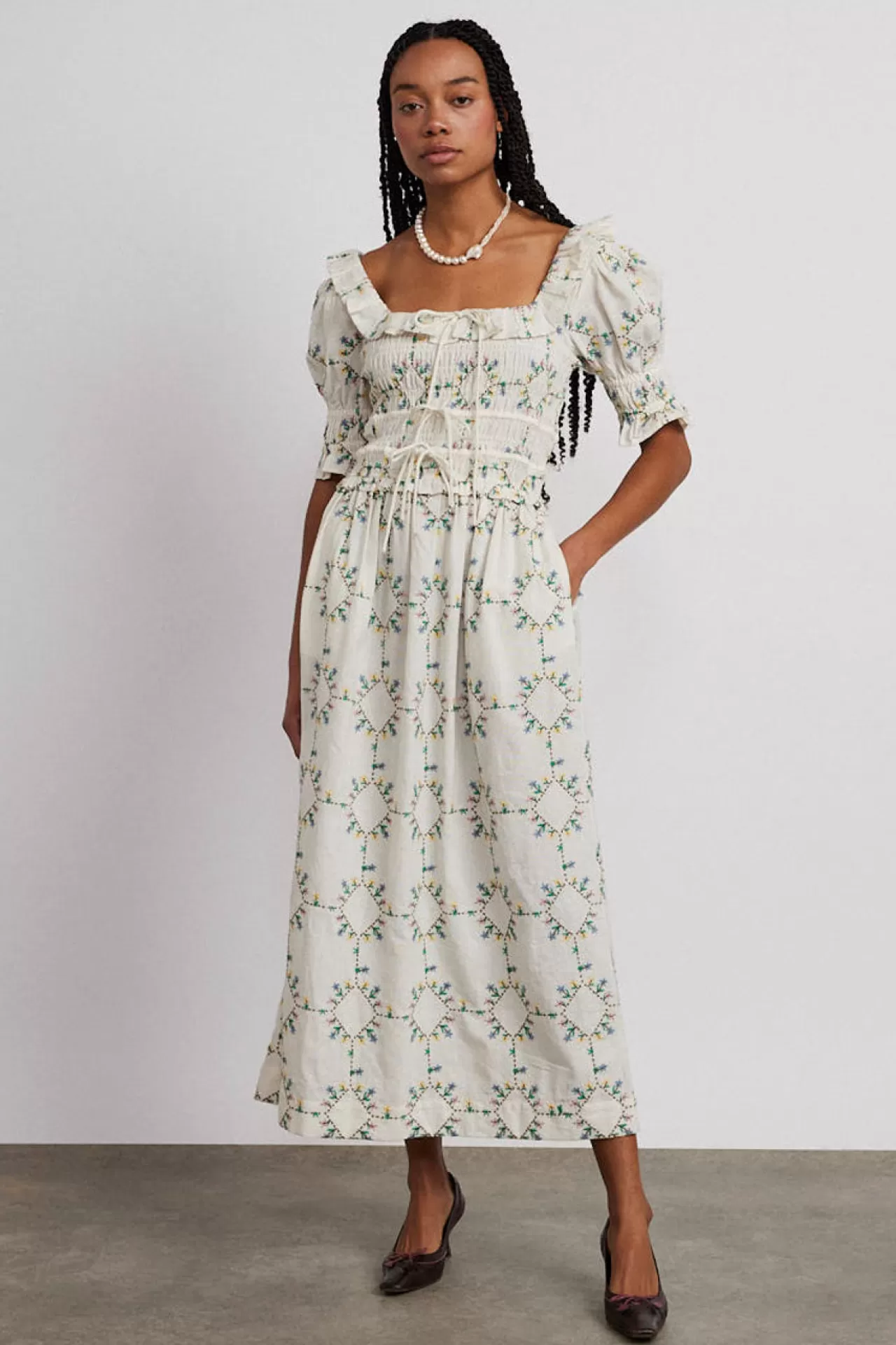Cheap Damson Madder heidi embroidered midi dress offwhite
