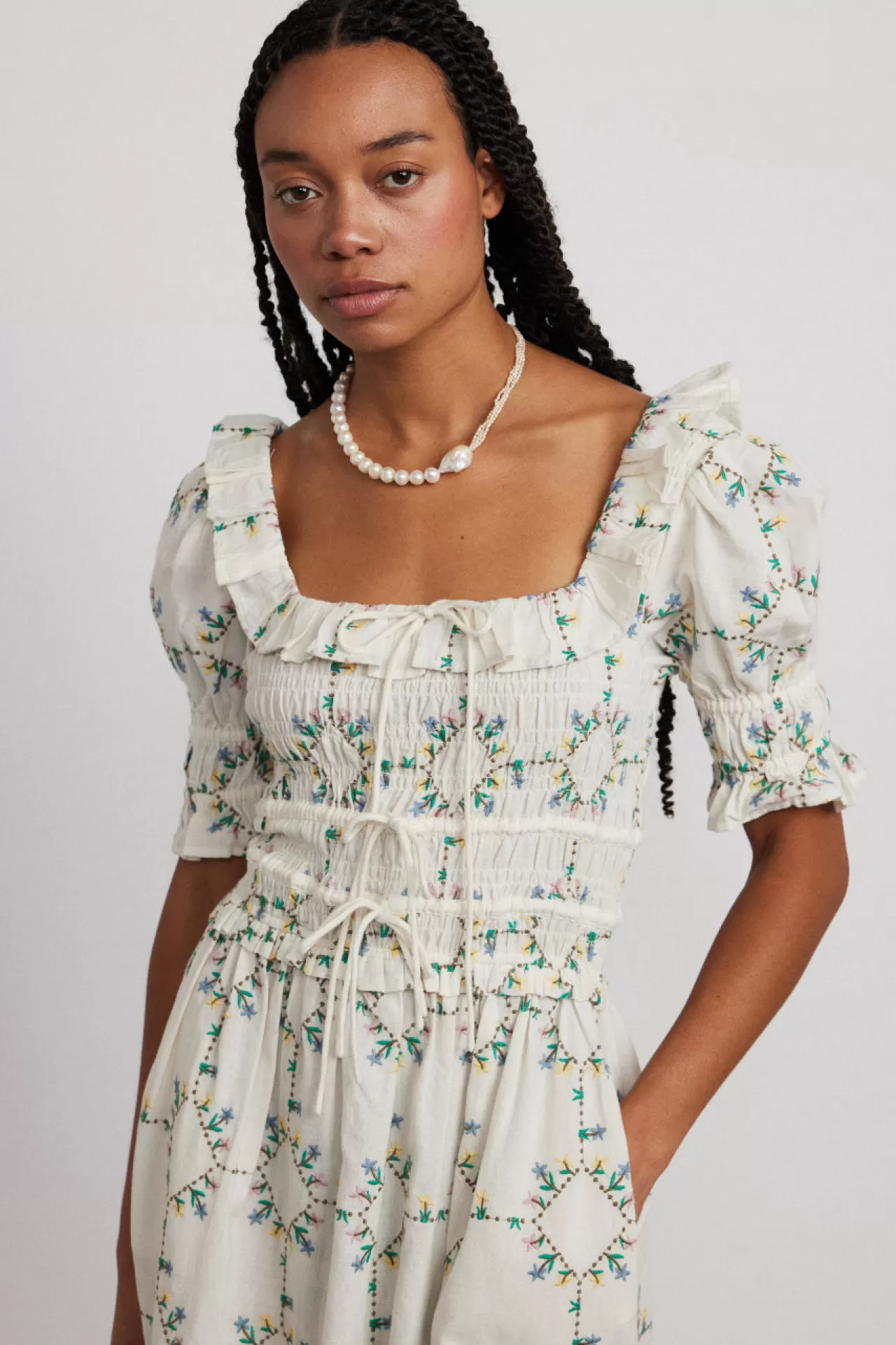 Cheap Damson Madder heidi embroidered midi dress offwhite