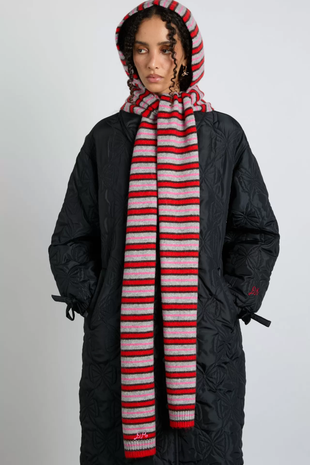 Outlet Damson Madder hooded scarf in stripe
