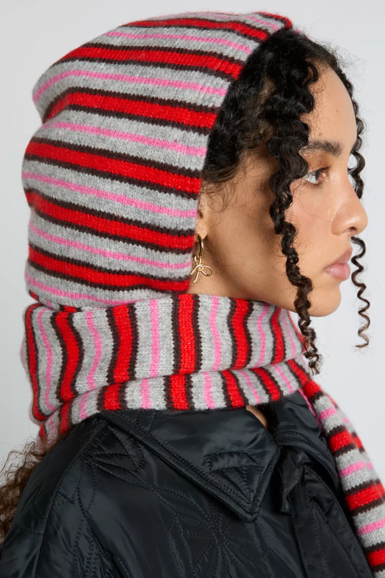 Outlet Damson Madder hooded scarf in stripe