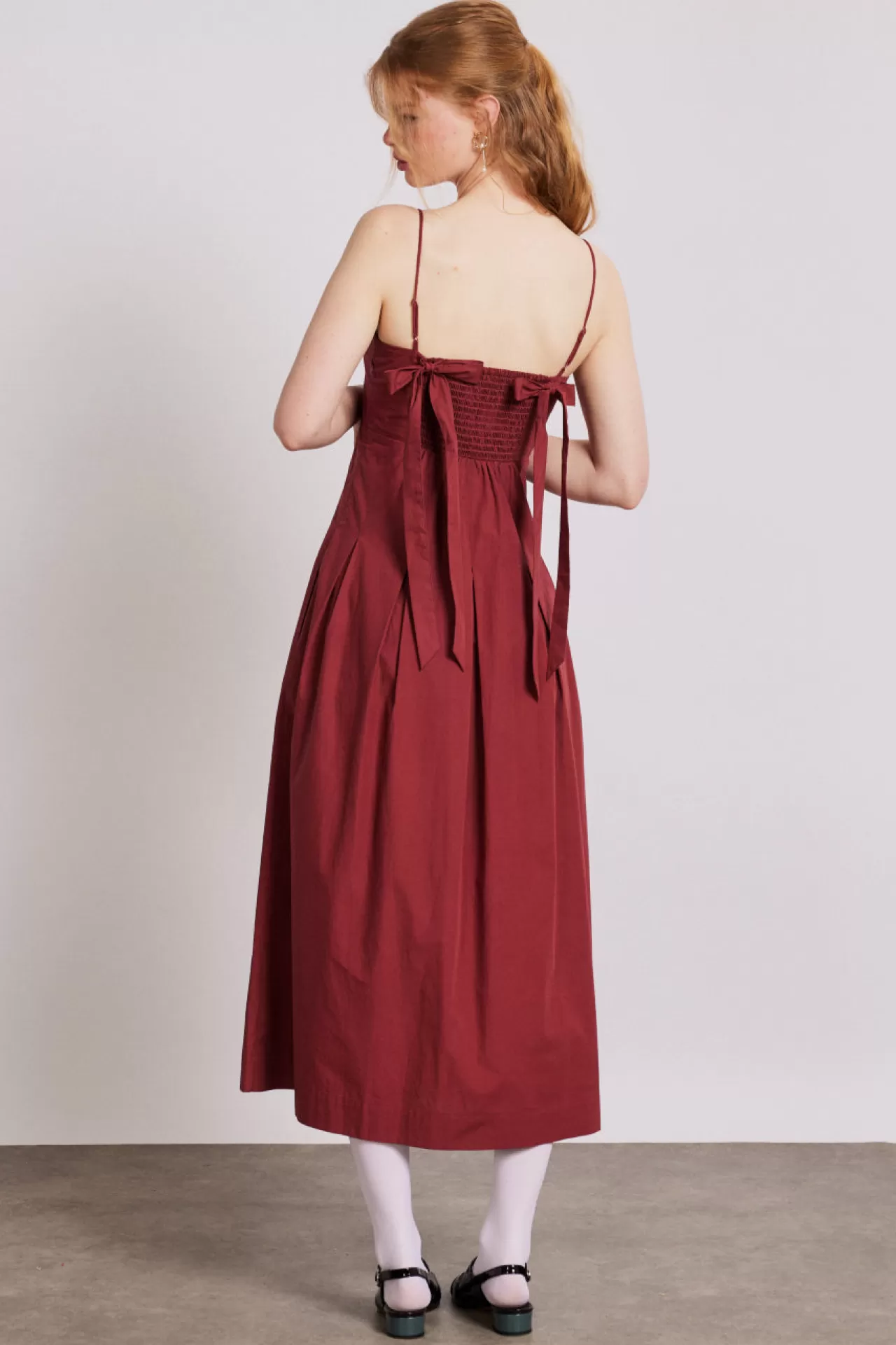 Hot Damson Madder iris bow midi dress red