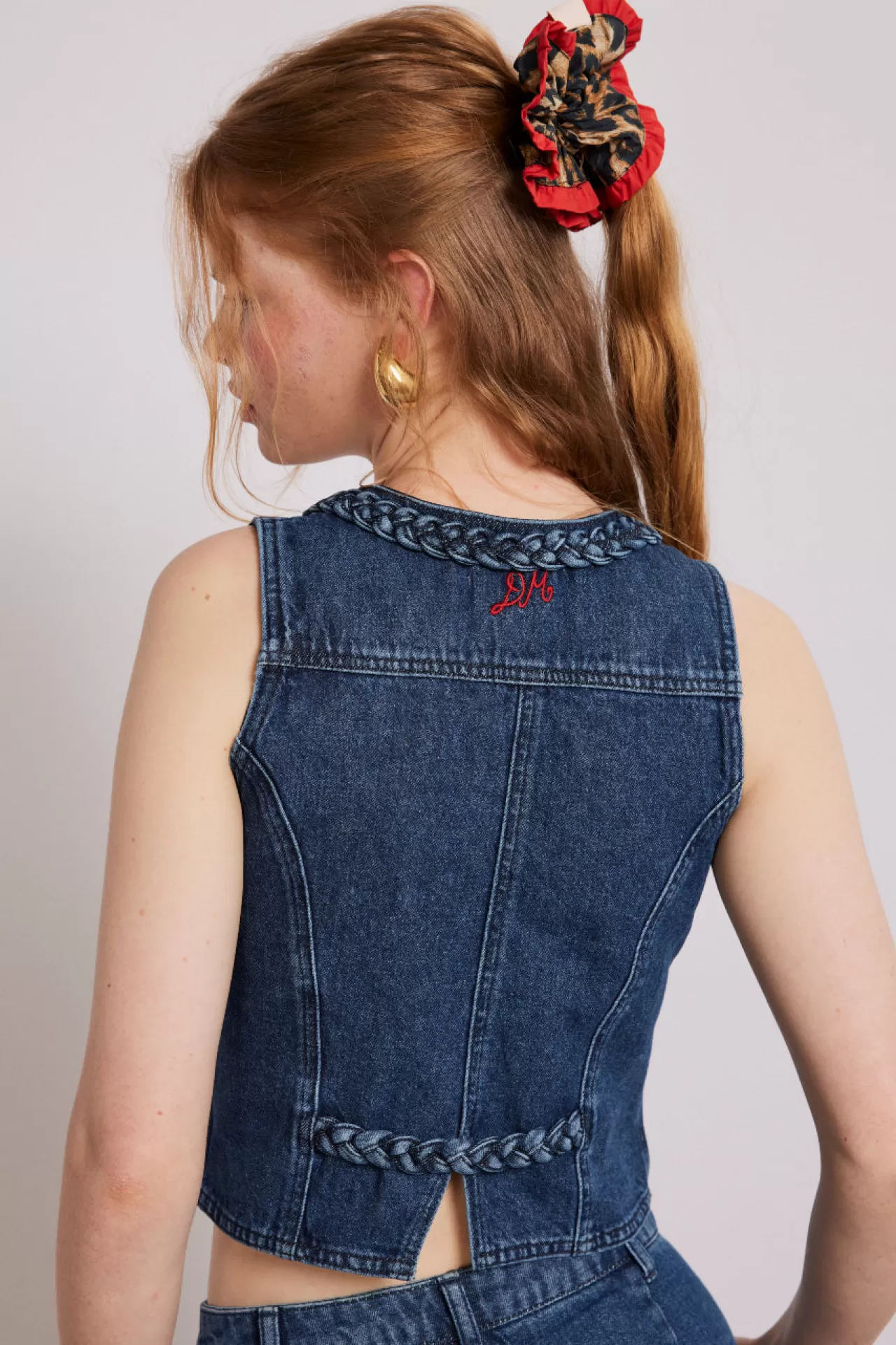 New Damson Madder isla denim waistcoat - vintage wash blue