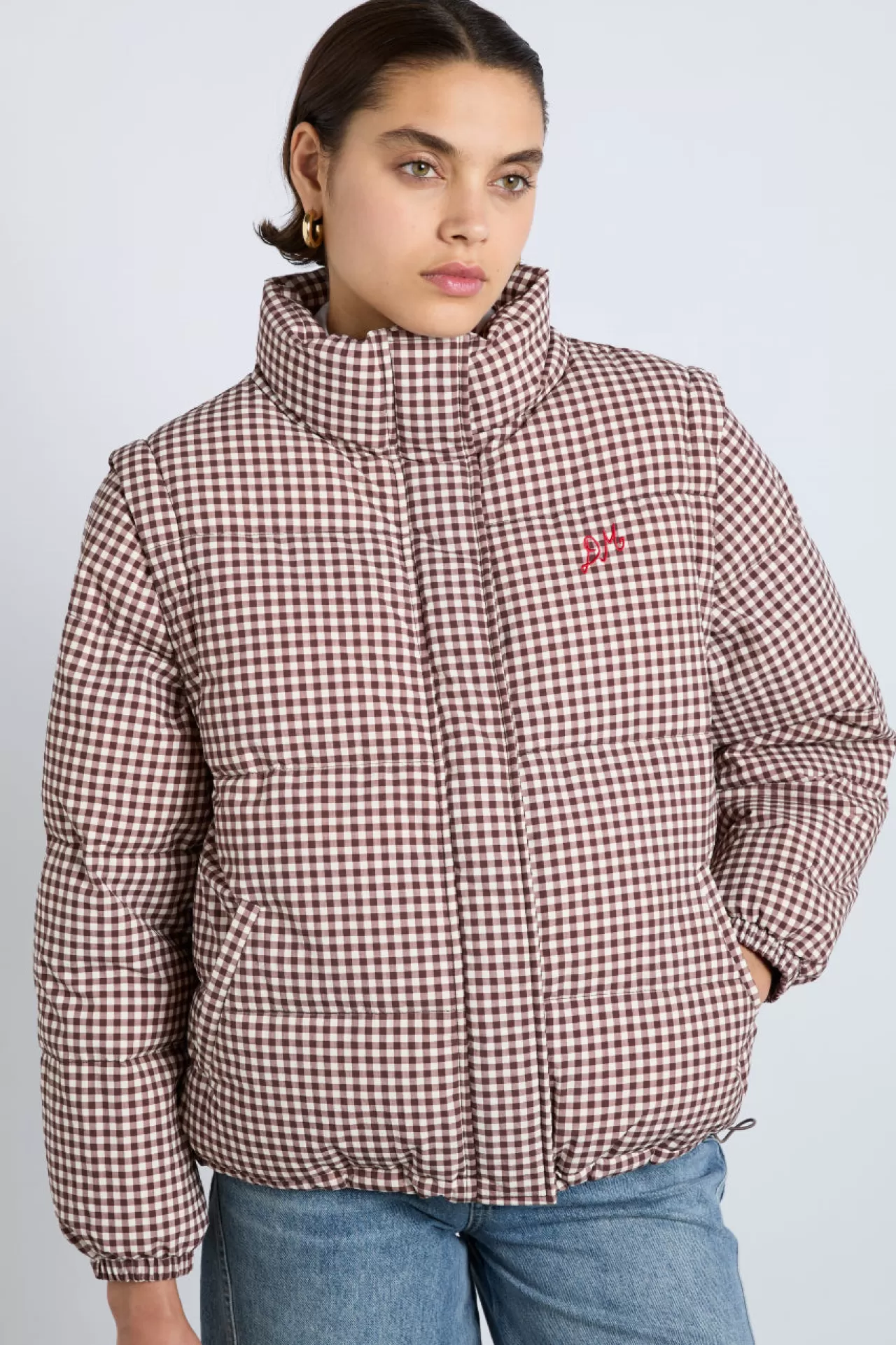 Discount Damson Madder jennifer check puffer - chocolate gingham brown