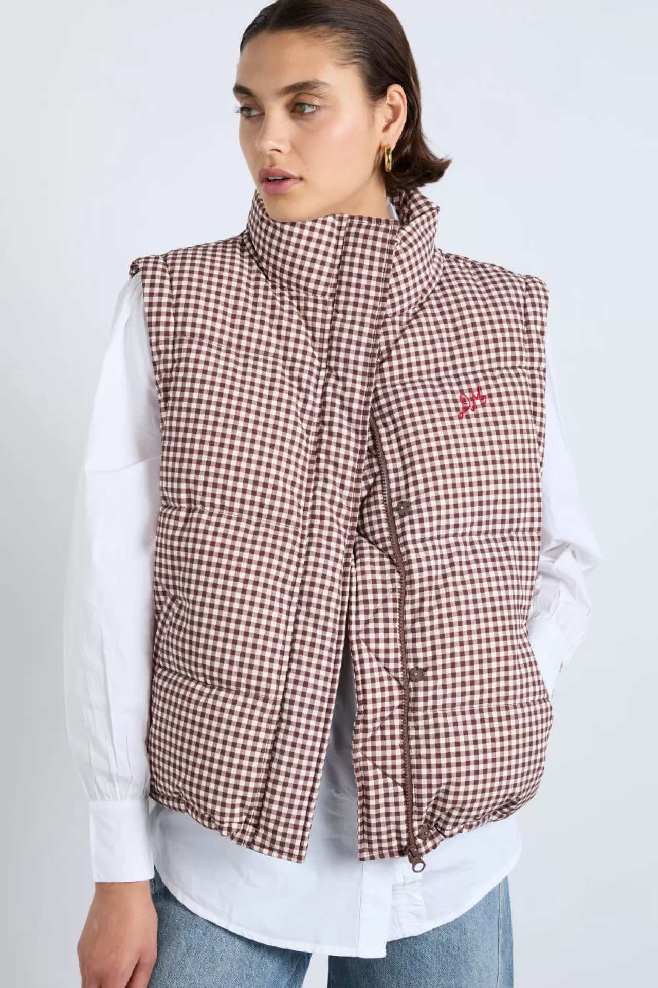 Discount Damson Madder jennifer check puffer - chocolate gingham brown