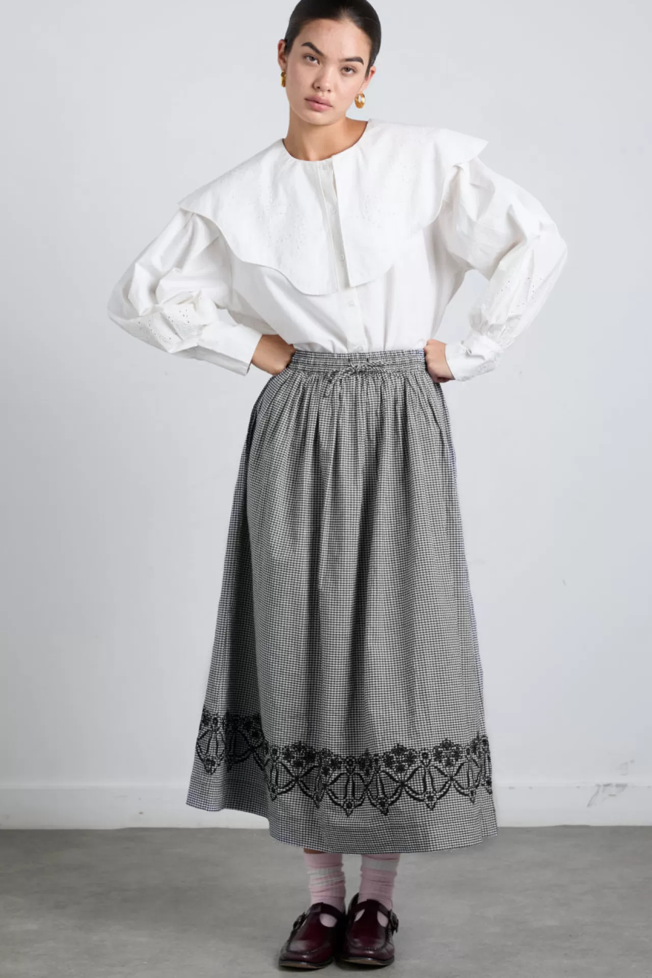 Best Sale Damson Madder keeley midi skirt - gingham black