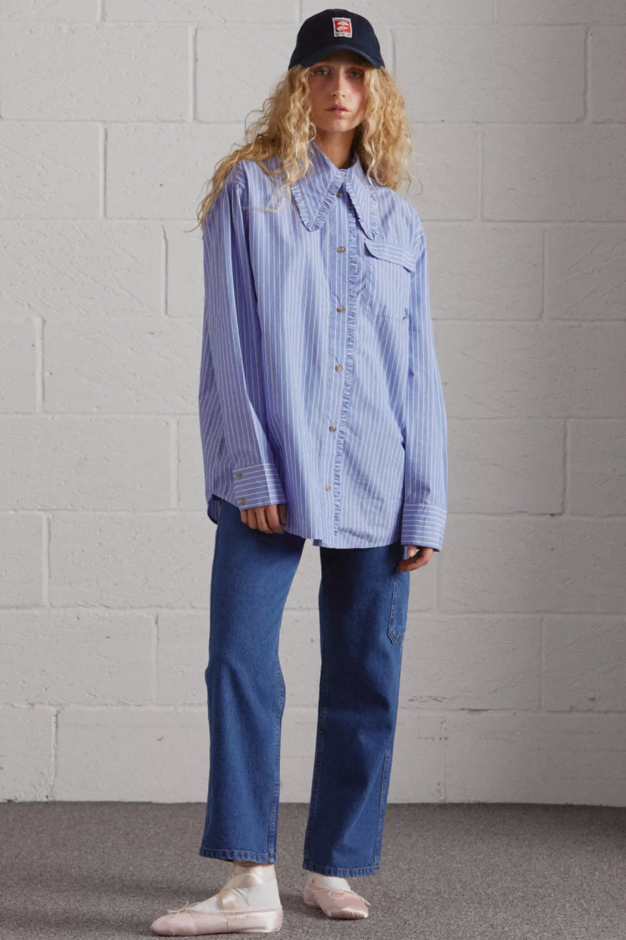 Store Damson Madder kendall ruffle shirt - stripe blue