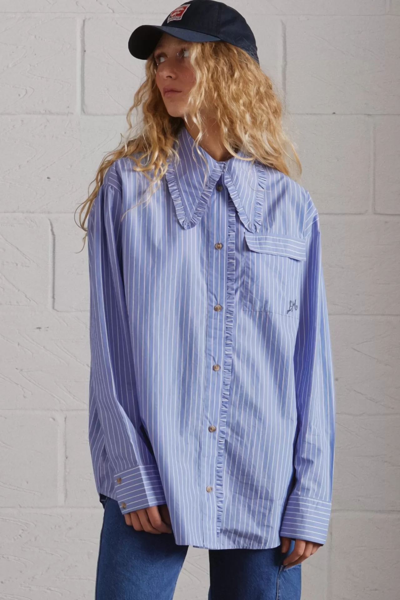 Store Damson Madder kendall ruffle shirt - stripe blue
