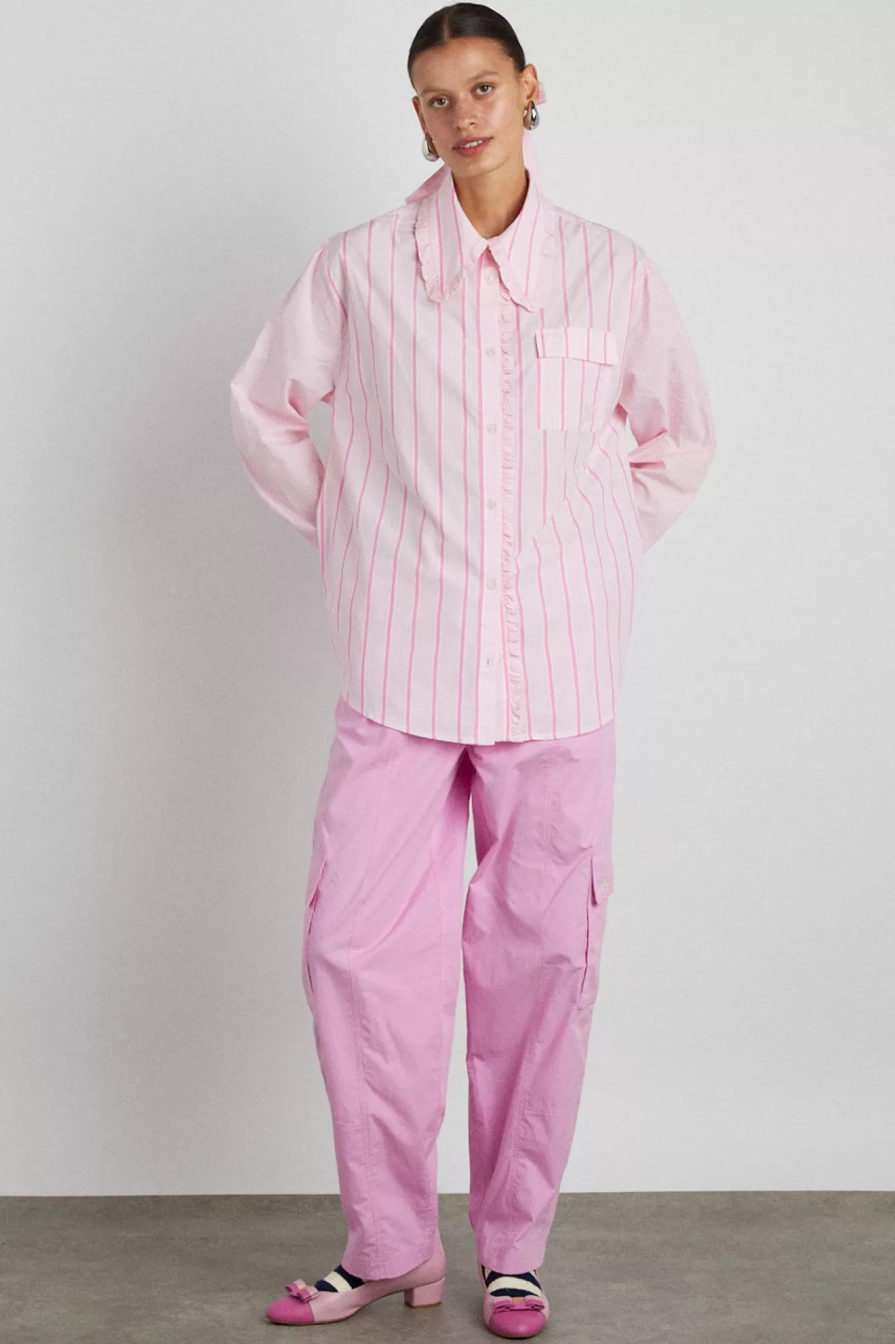 Discount Damson Madder kendall ruffle shirt - stripe mix pink