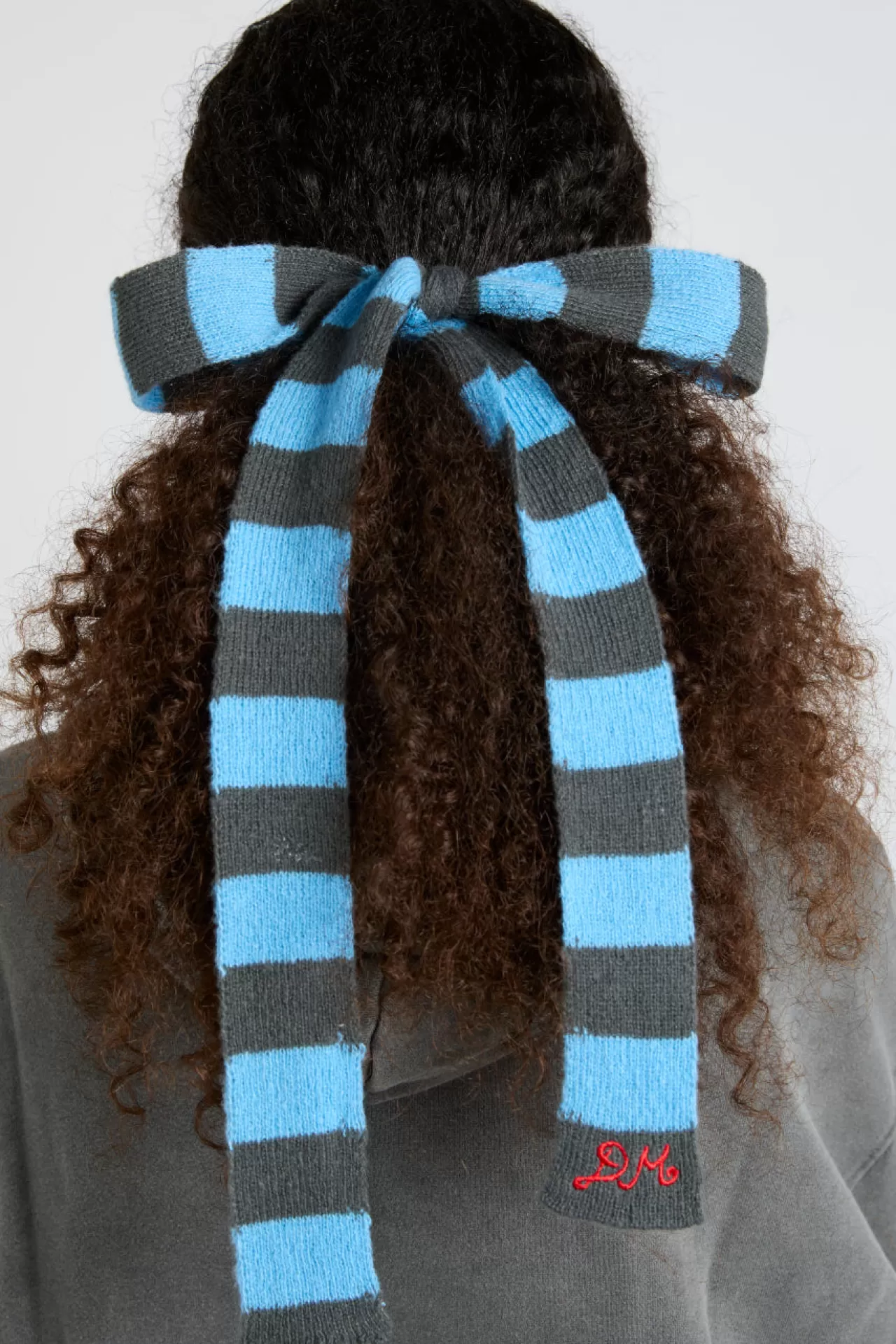 Fashion Damson Madder knitted hair bow in stripe - blue u0026 grey