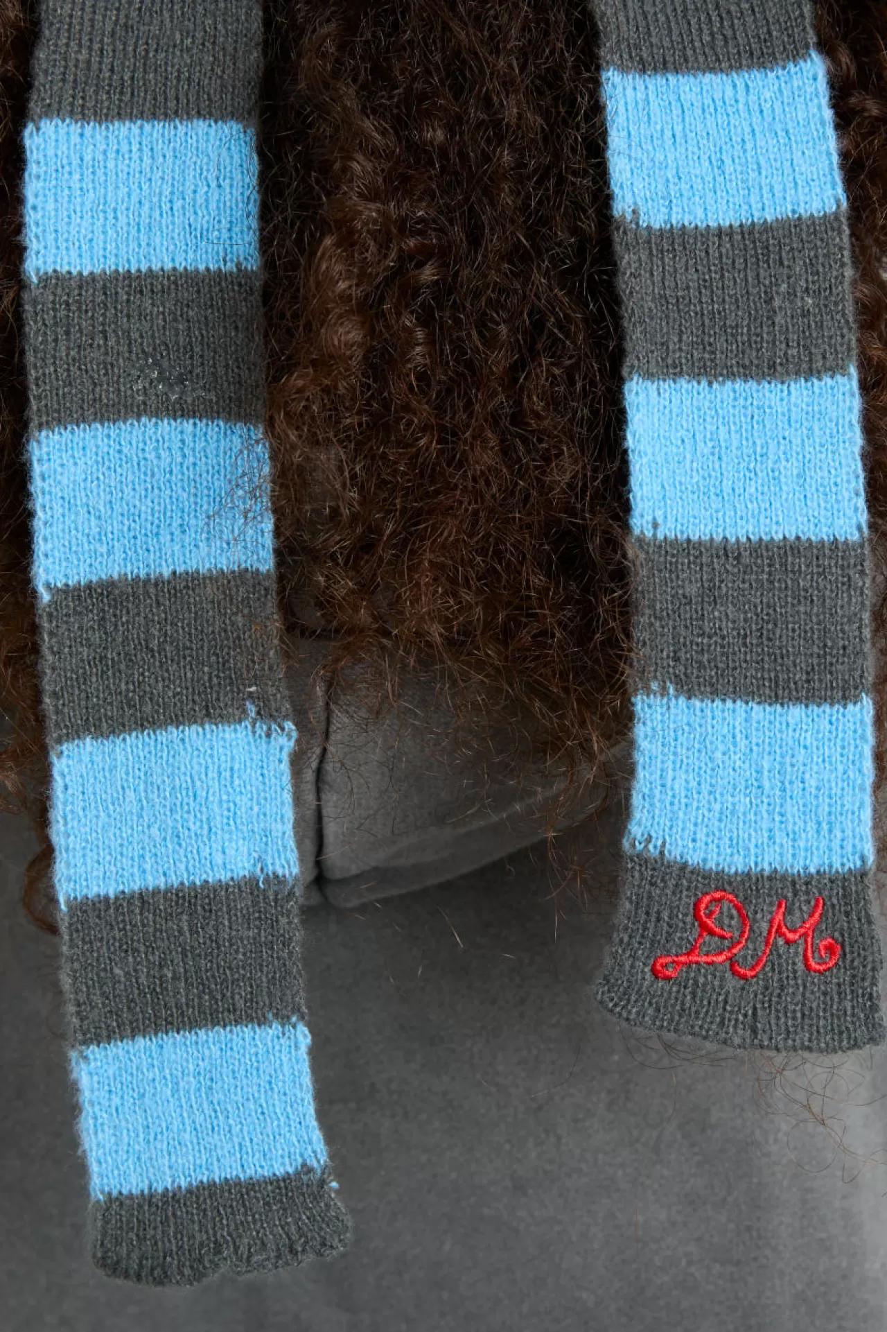 Fashion Damson Madder knitted hair bow in stripe - blue u0026 grey