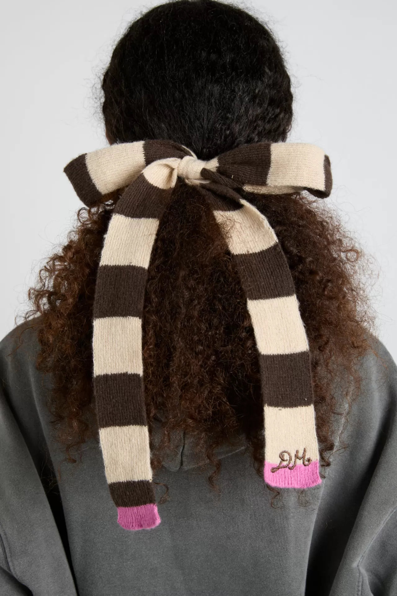 Best Damson Madder knitted hair bow in stripe - ecru u0026 choc brown
