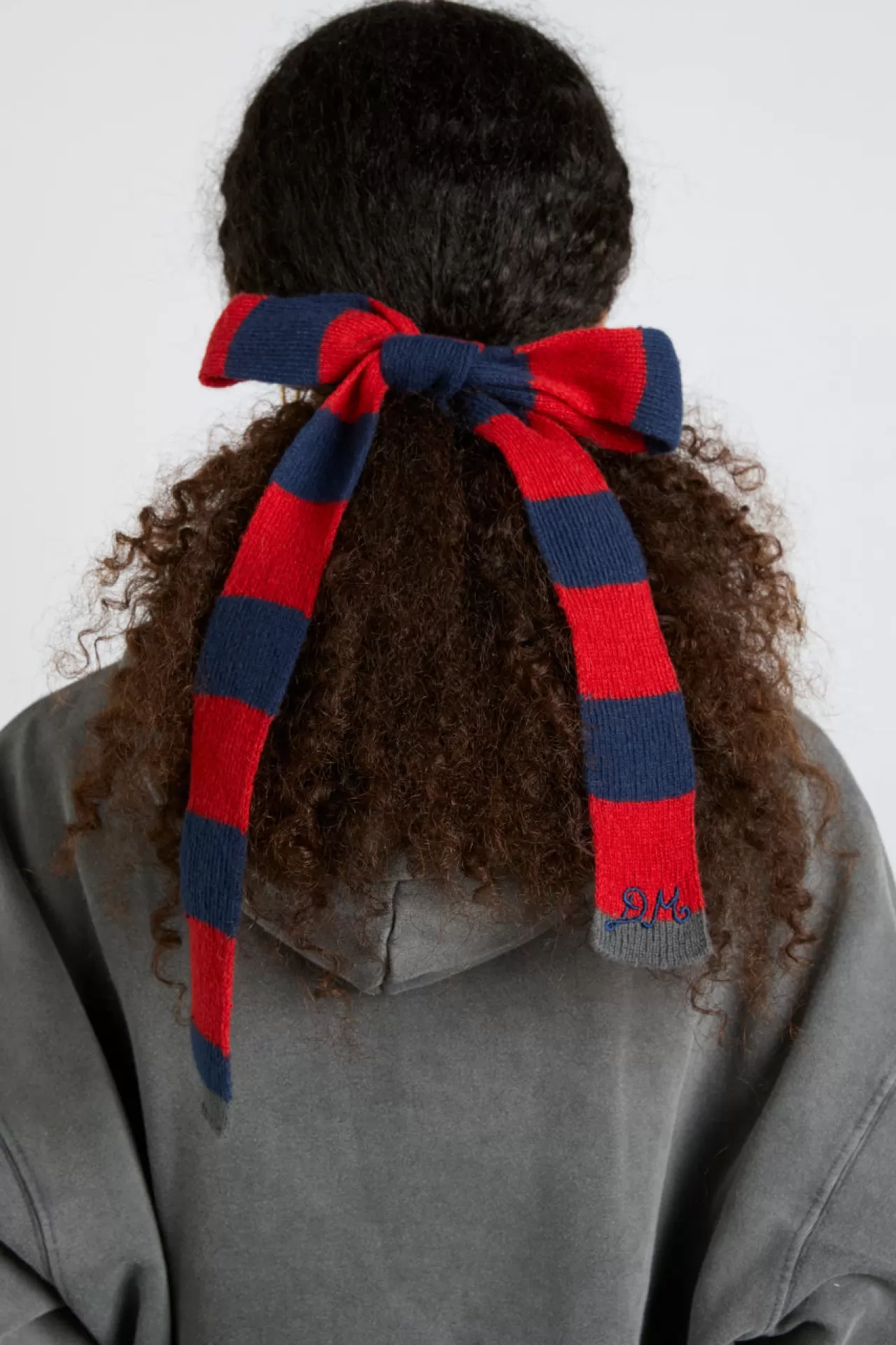 Discount Damson Madder knitted hair bow in stripe - navy u0026 red