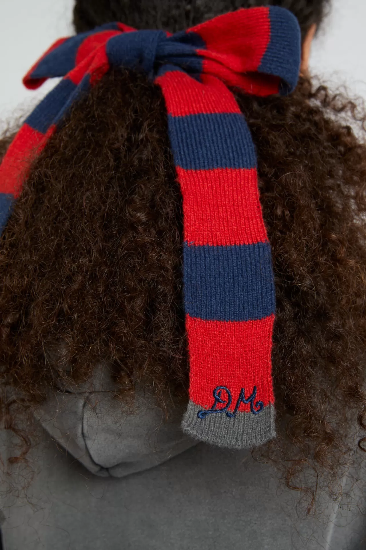 Discount Damson Madder knitted hair bow in stripe - navy u0026 red