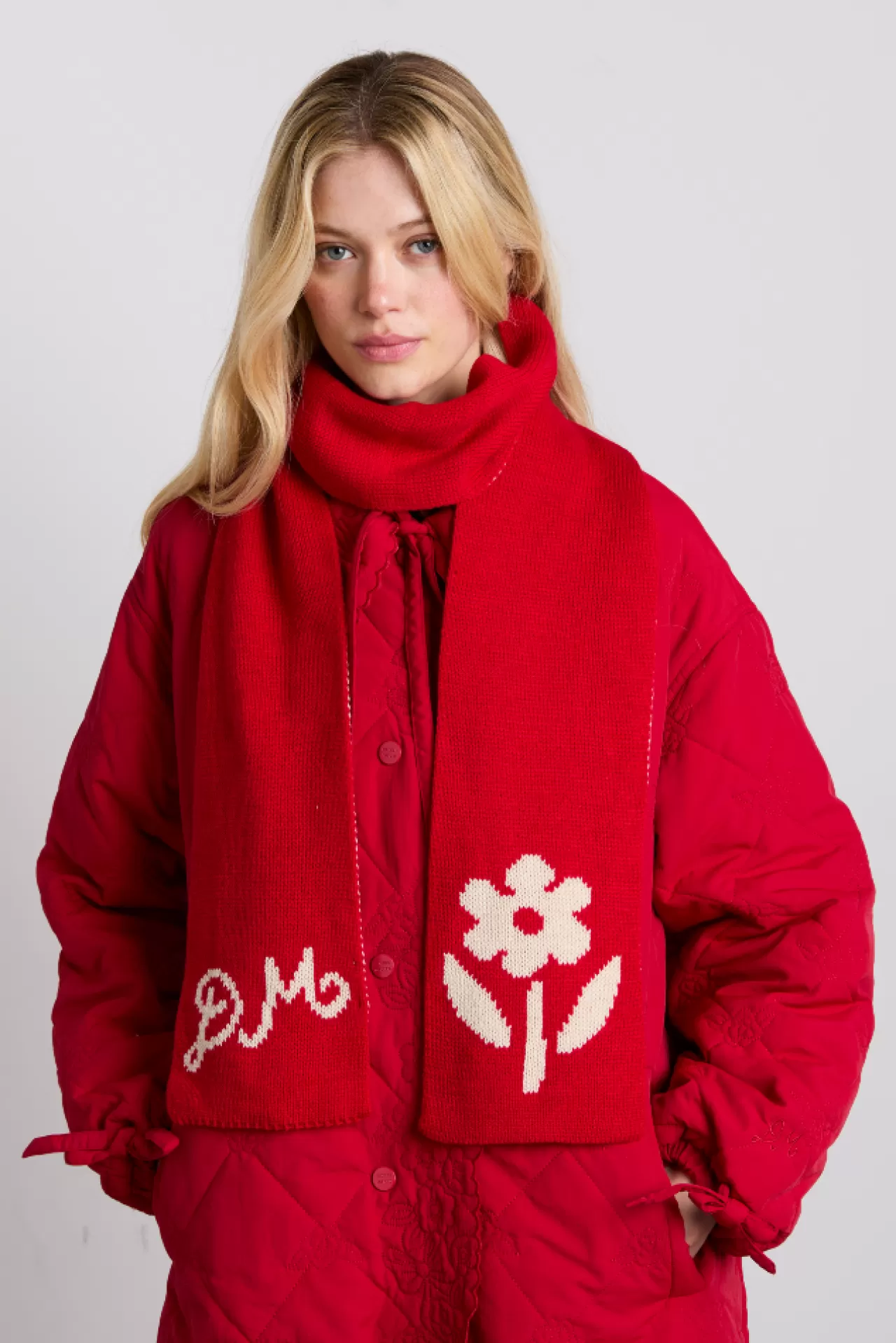Online Damson Madder knitted skinny scarf with motif detail red