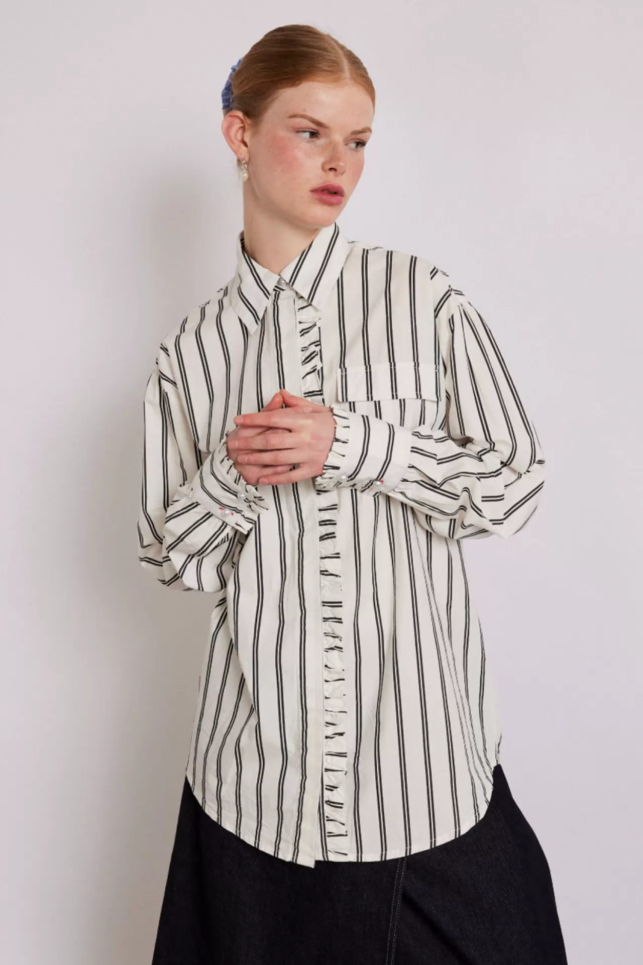 Best Damson Madder kylie ruffle shirt - stripe white