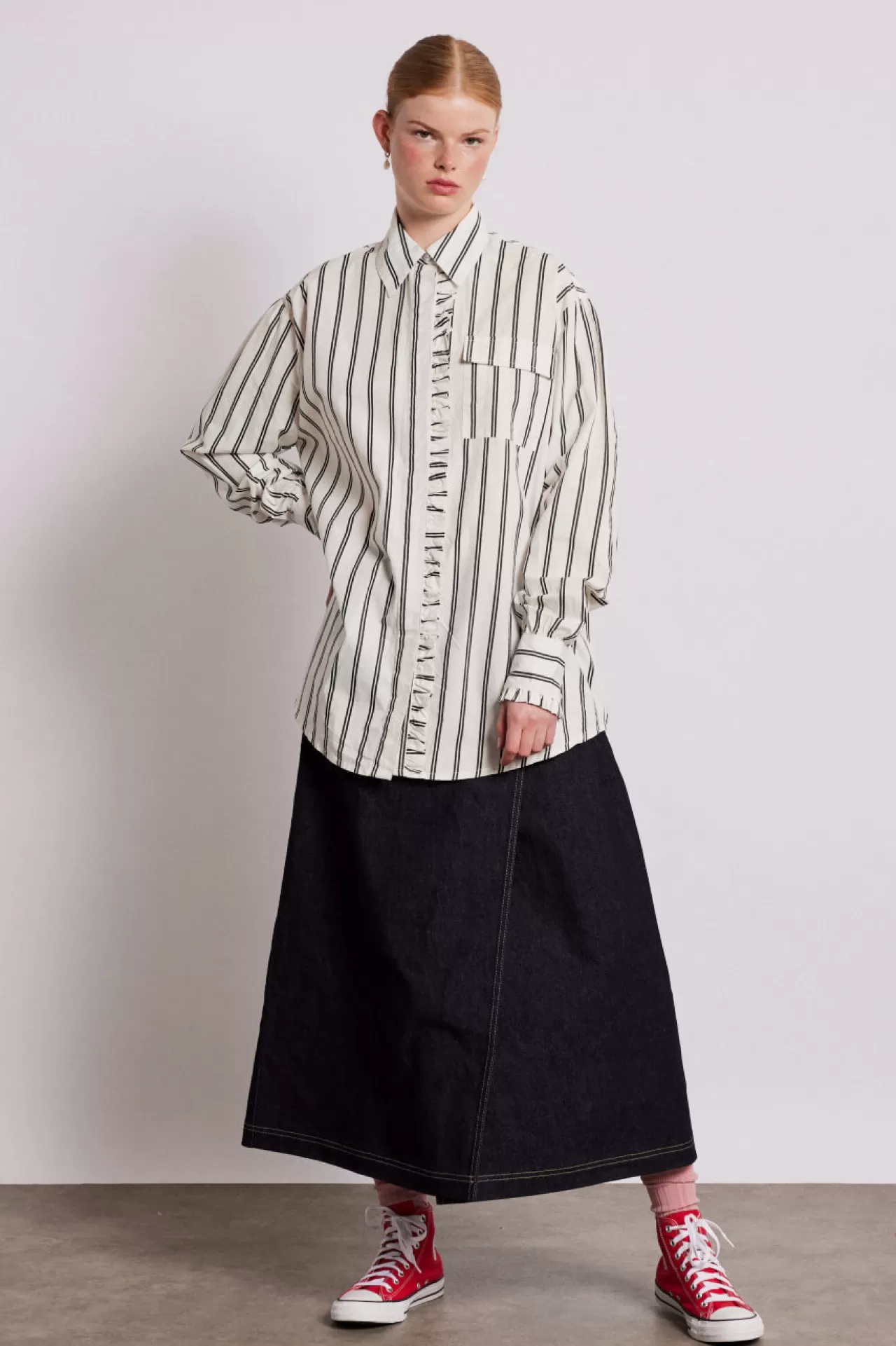 Best Damson Madder kylie ruffle shirt - stripe white