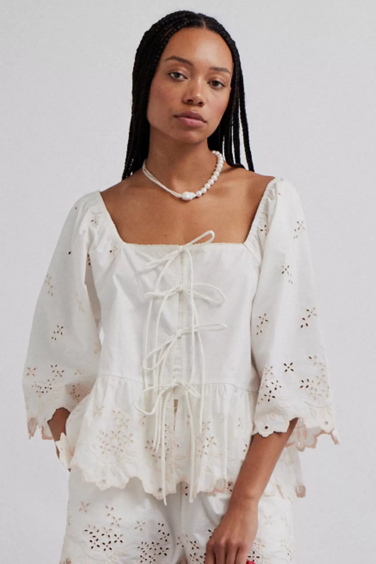 Store Damson Madder lana blouse - broderie white