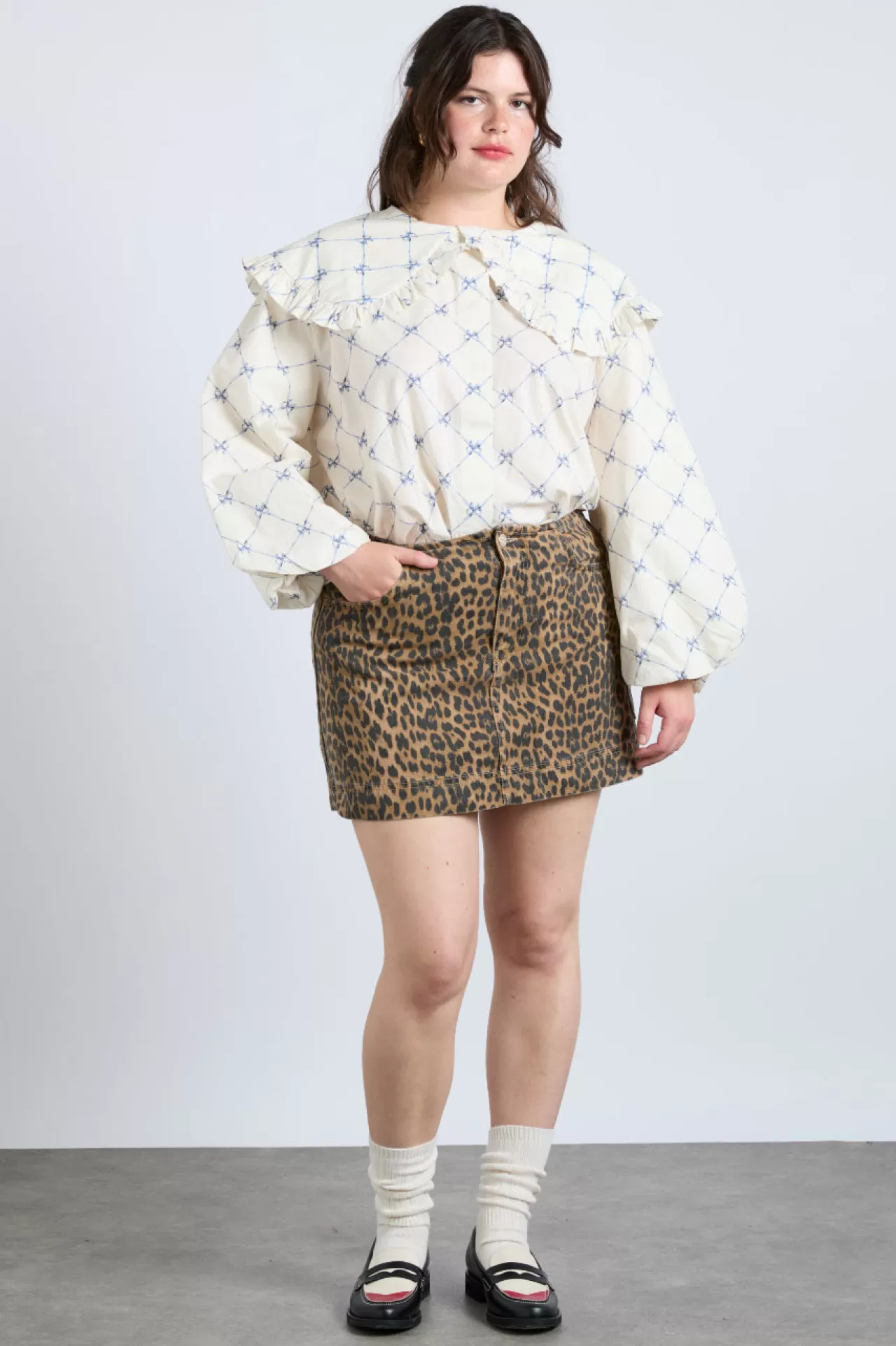 Online Damson Madder lily denim mini skirt- leopard brown