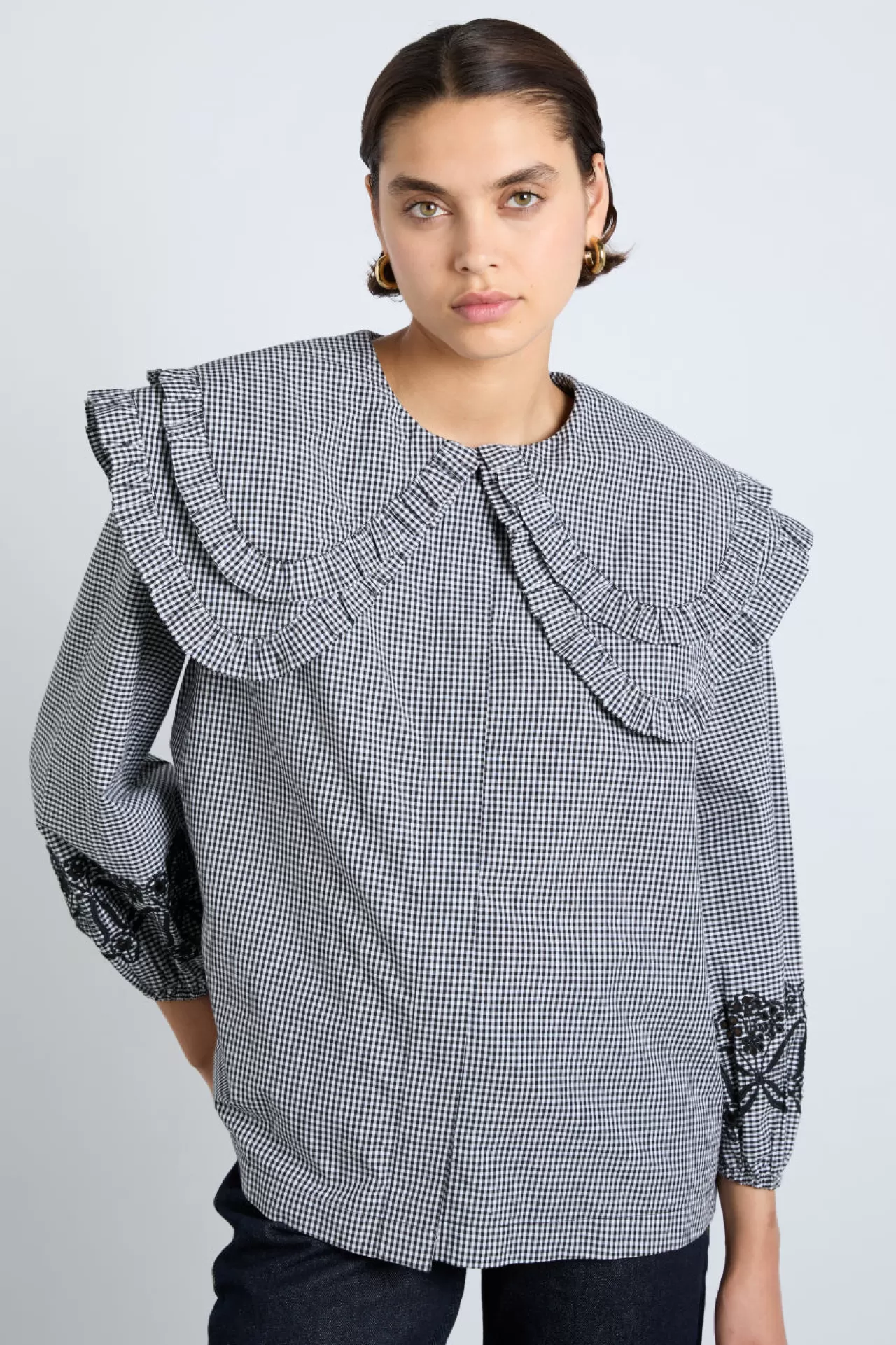 Cheap Damson Madder lois double collar blouse - gingham black