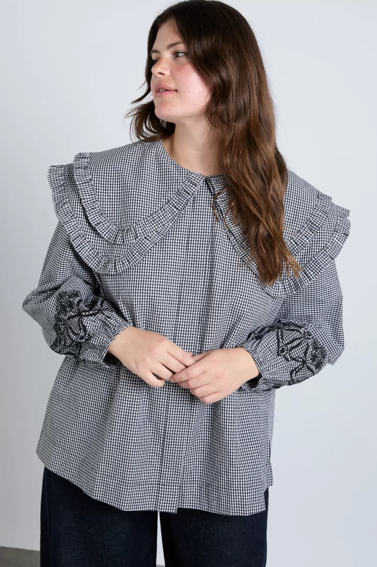 Cheap Damson Madder lois double collar blouse - gingham black