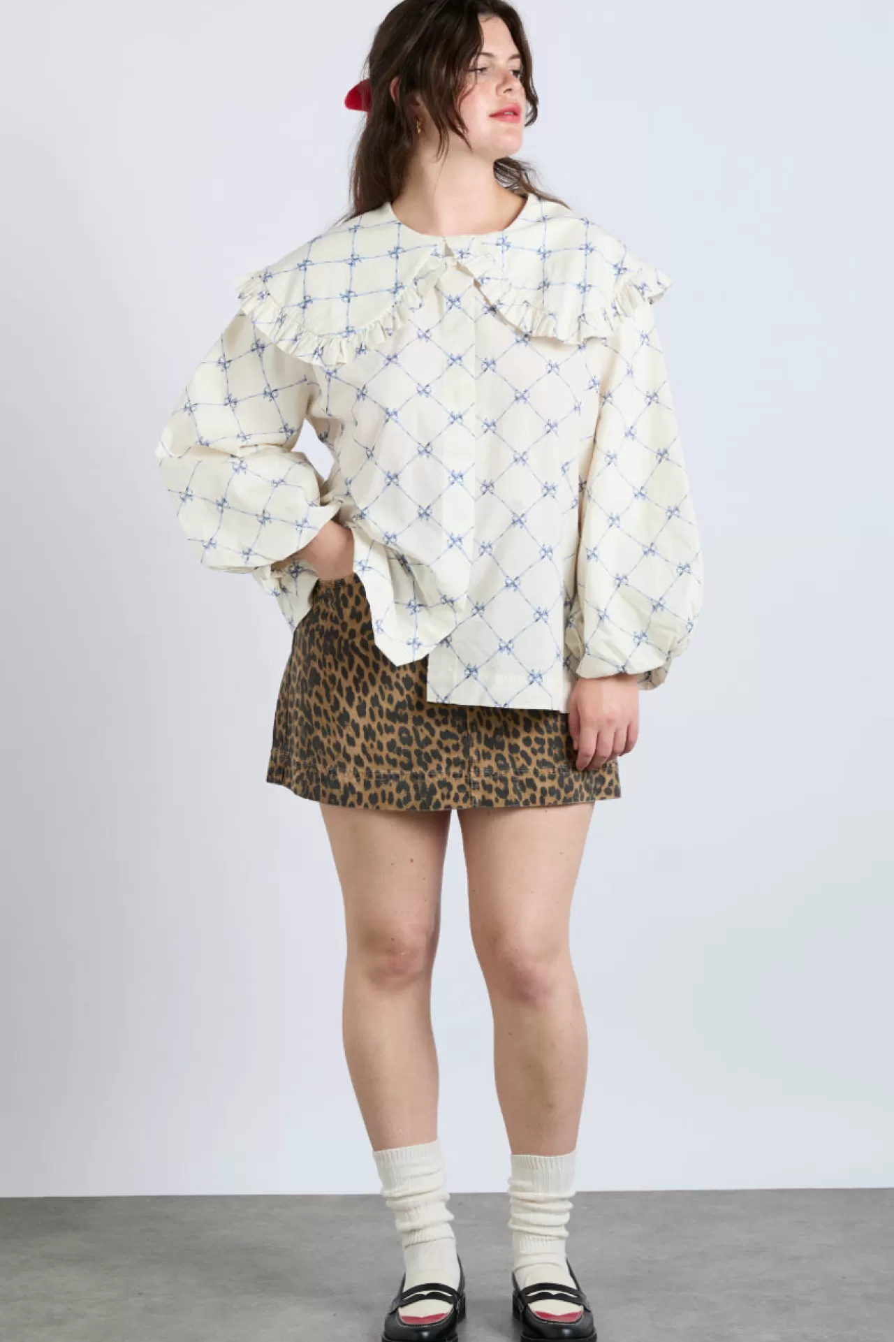 Shop Damson Madder lola blouse - bow print offwhite