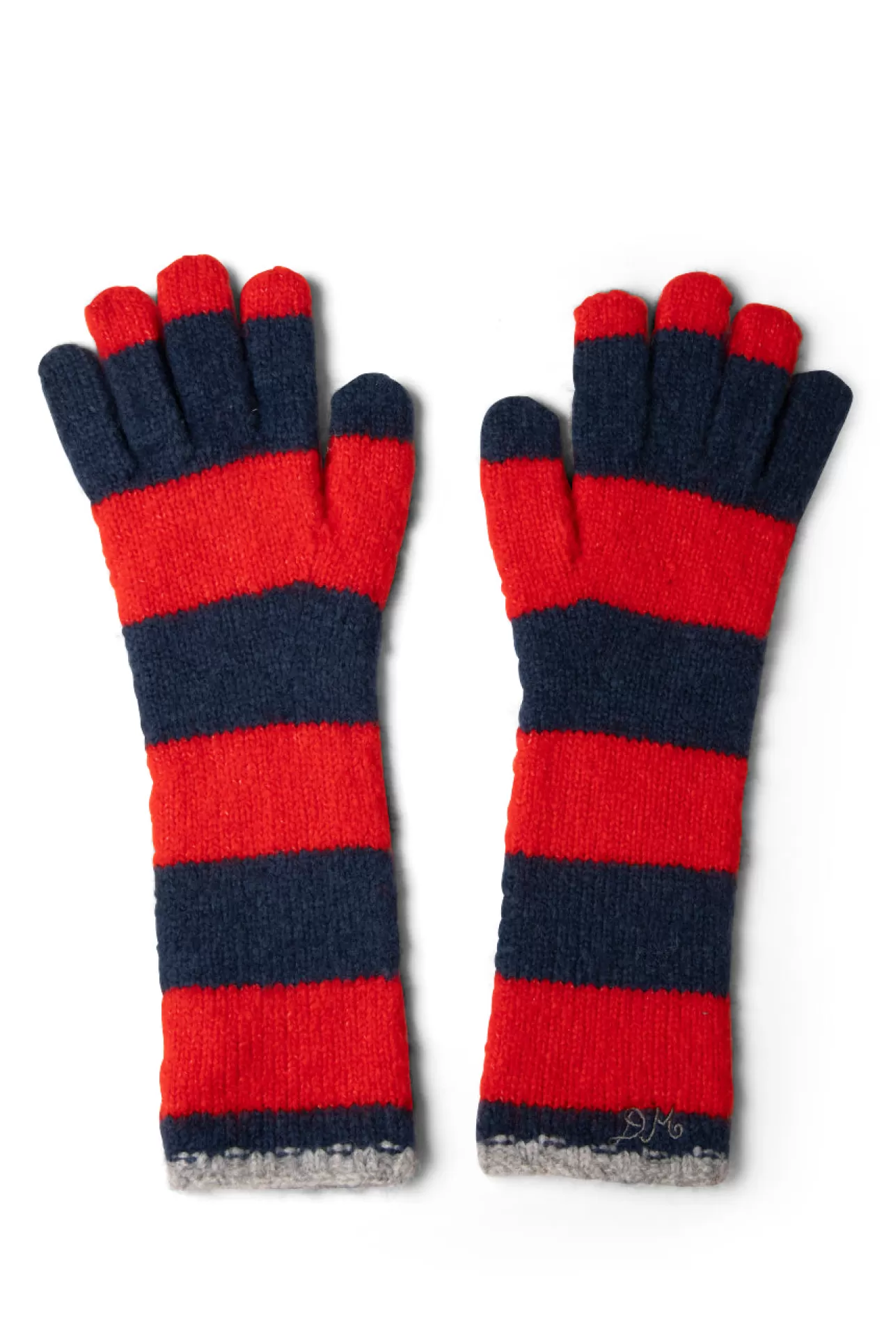 Hot Damson Madder long gloves in navy u0026 red stripe