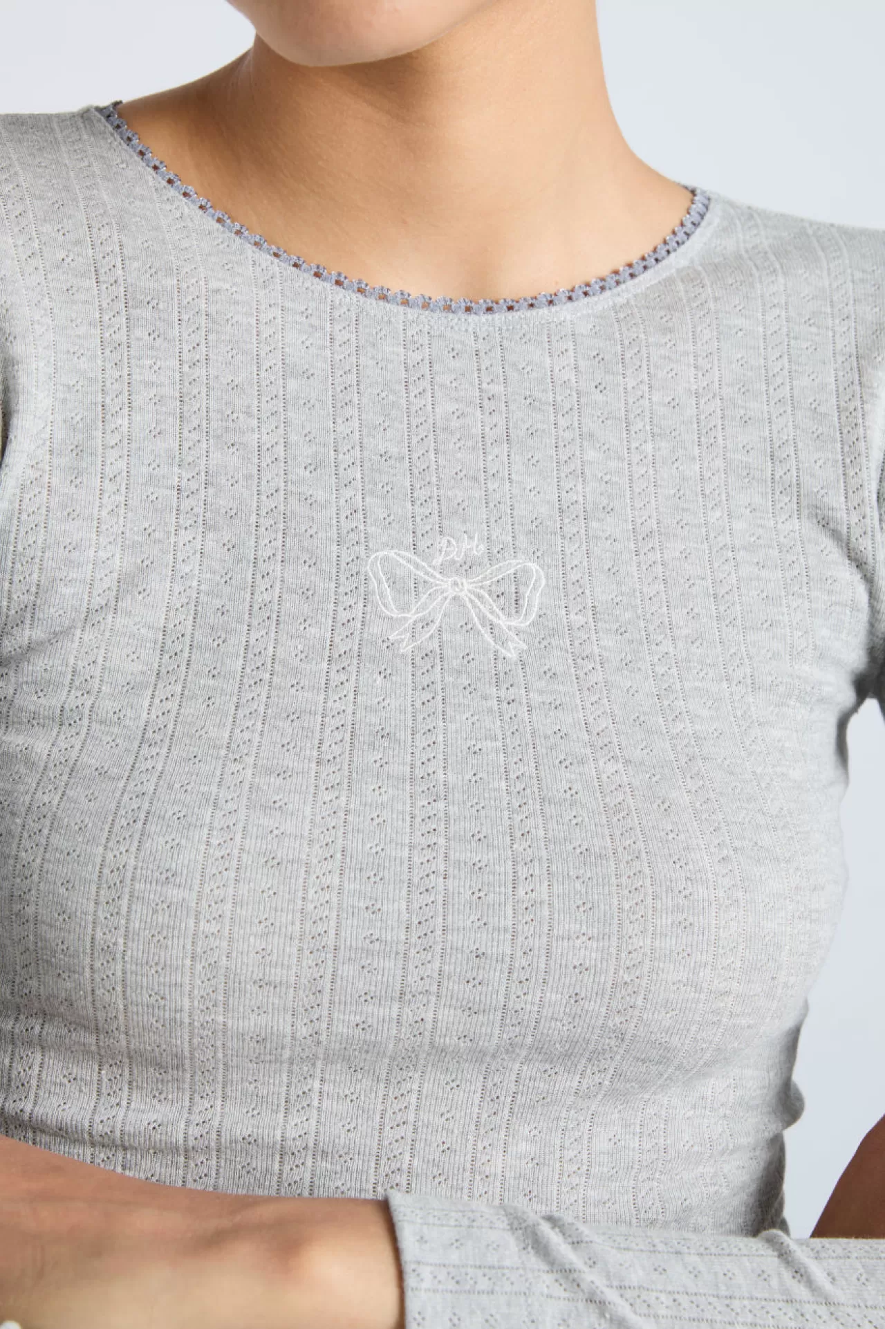 Flash Sale Damson Madder lua long sleeve pointelle top - marl grey