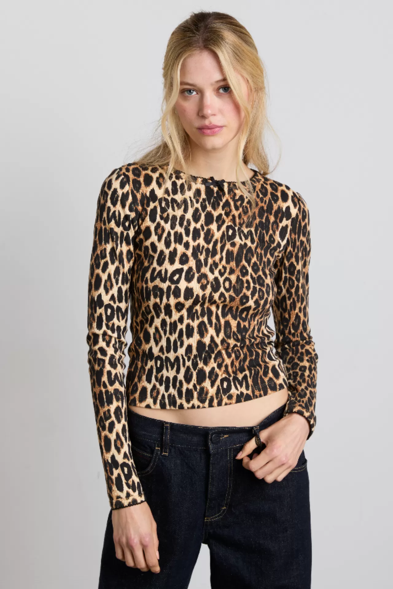 Shop Damson Madder lua pointelle long sleeve top - leopard