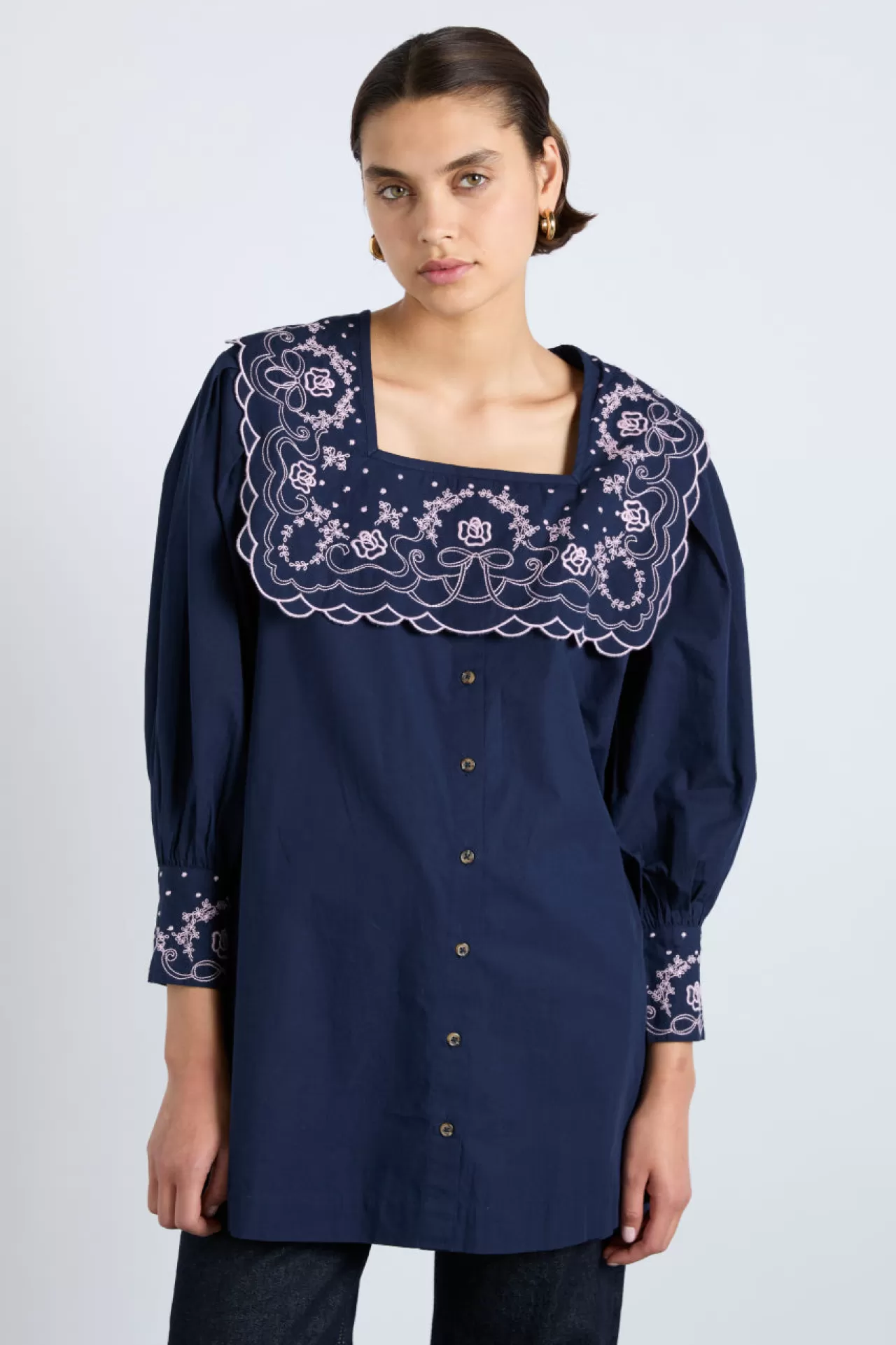 Hot Damson Madder mala embroidered mini dress- navy
