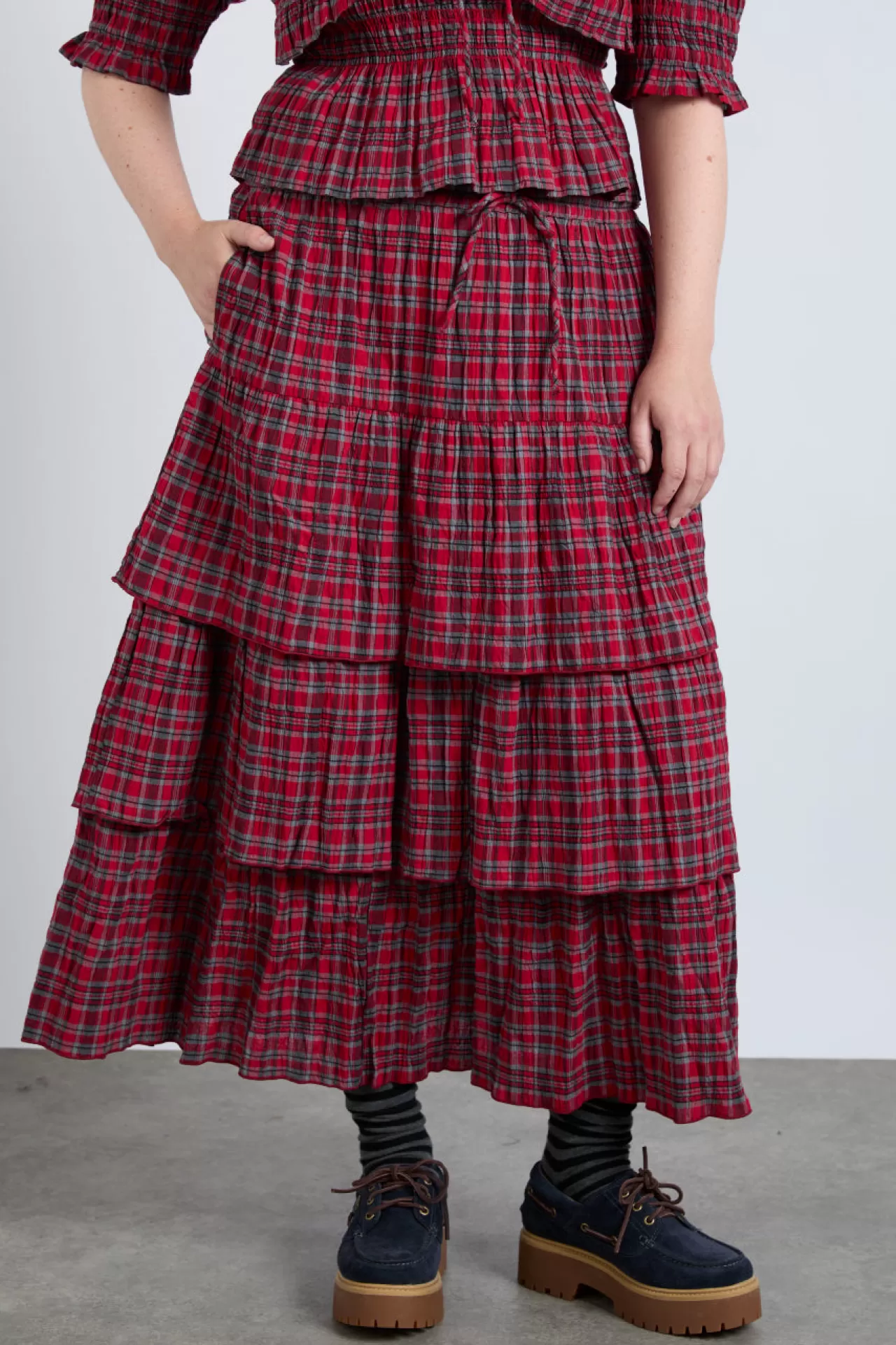 Sale Damson Madder malika ra ra midi skirt - red check redcheck