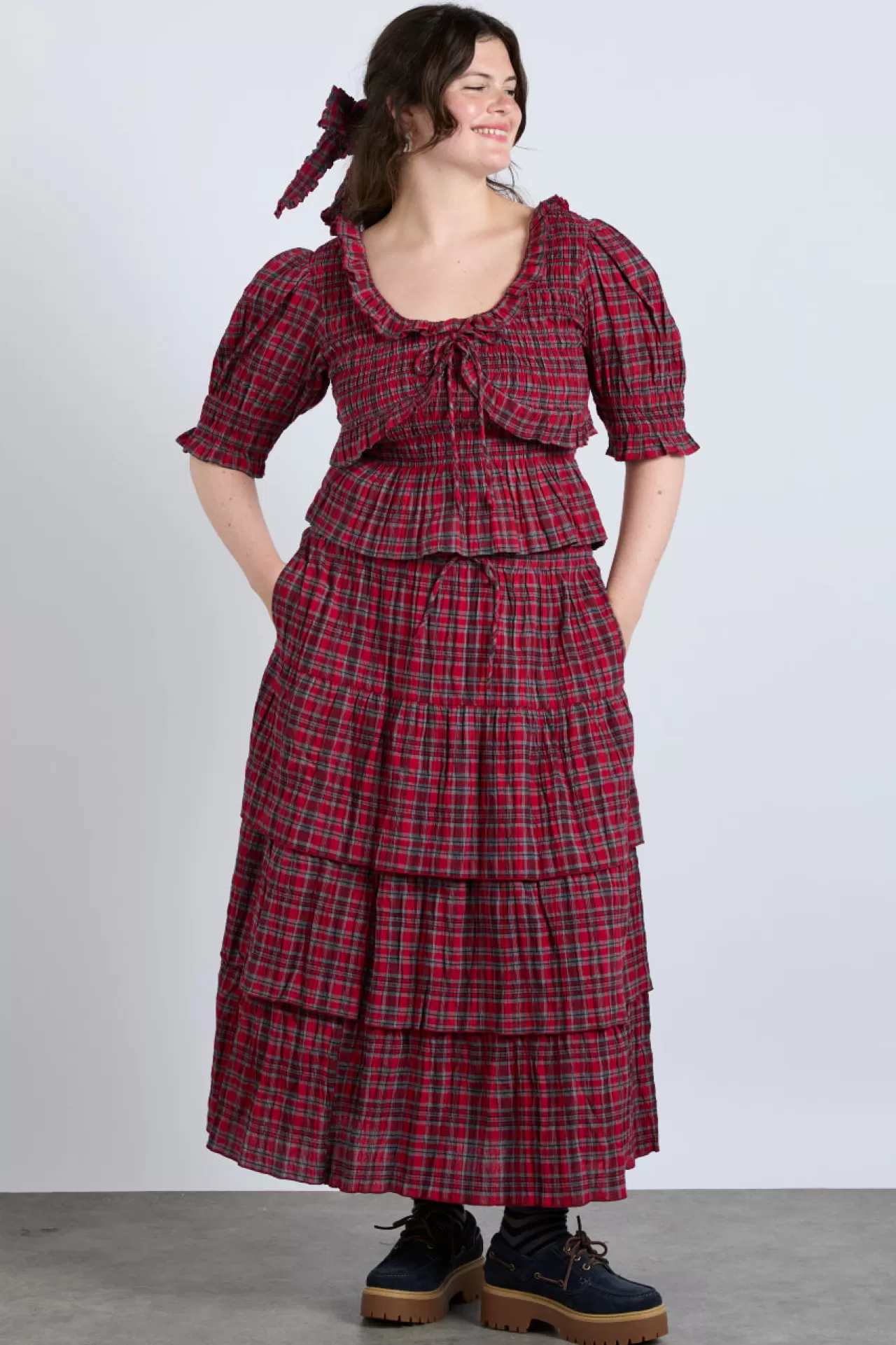 Sale Damson Madder malika ra ra midi skirt - red check redcheck
