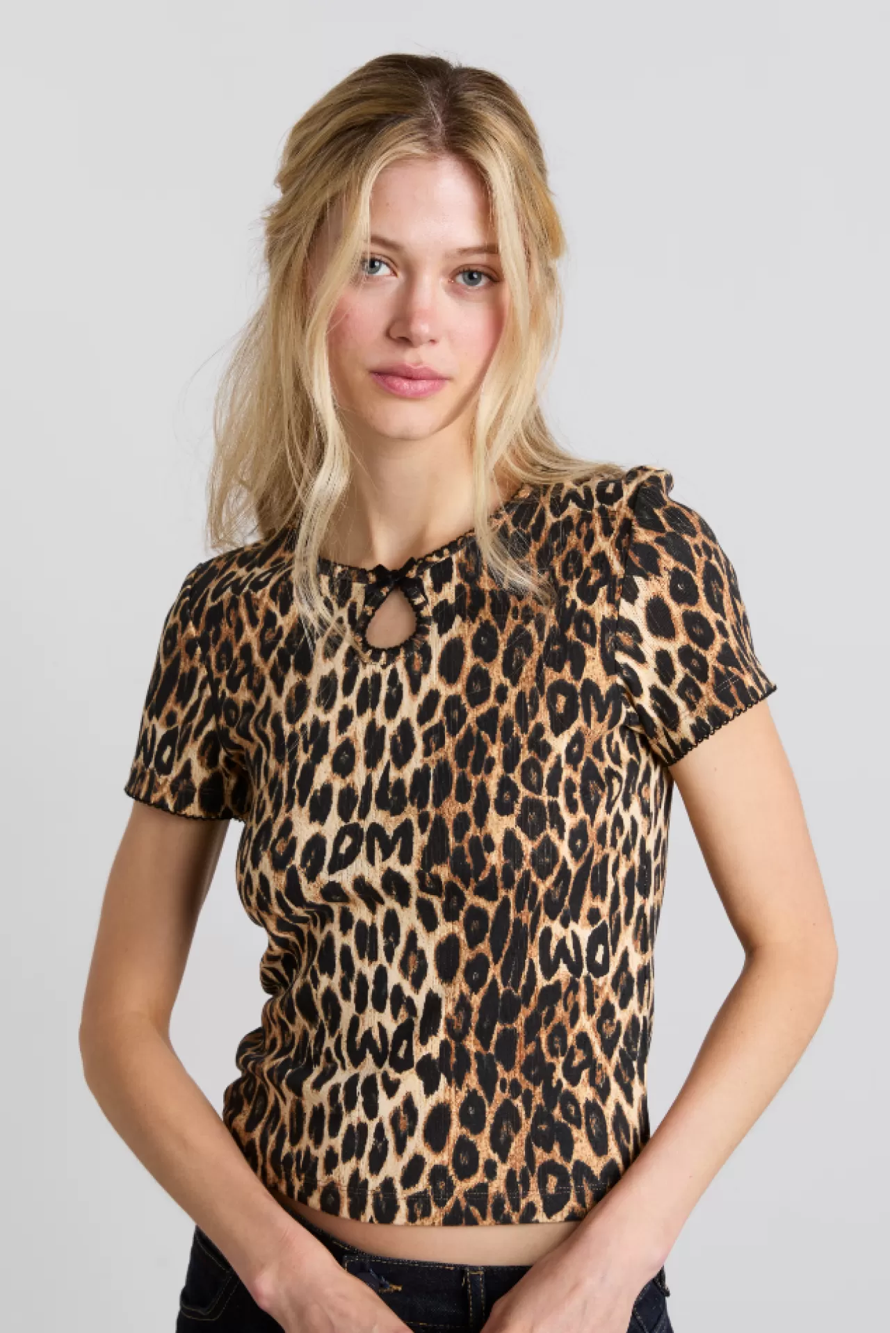 Store Damson Madder marnie short sleeve pointelle tee - leopard