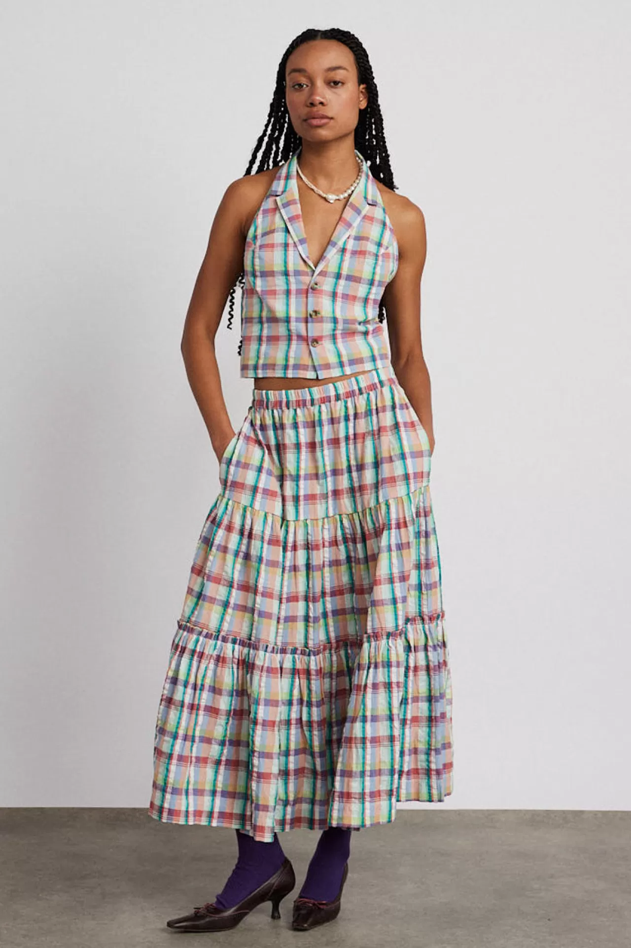 Store Damson Madder maya waistcoat - picnic check multi