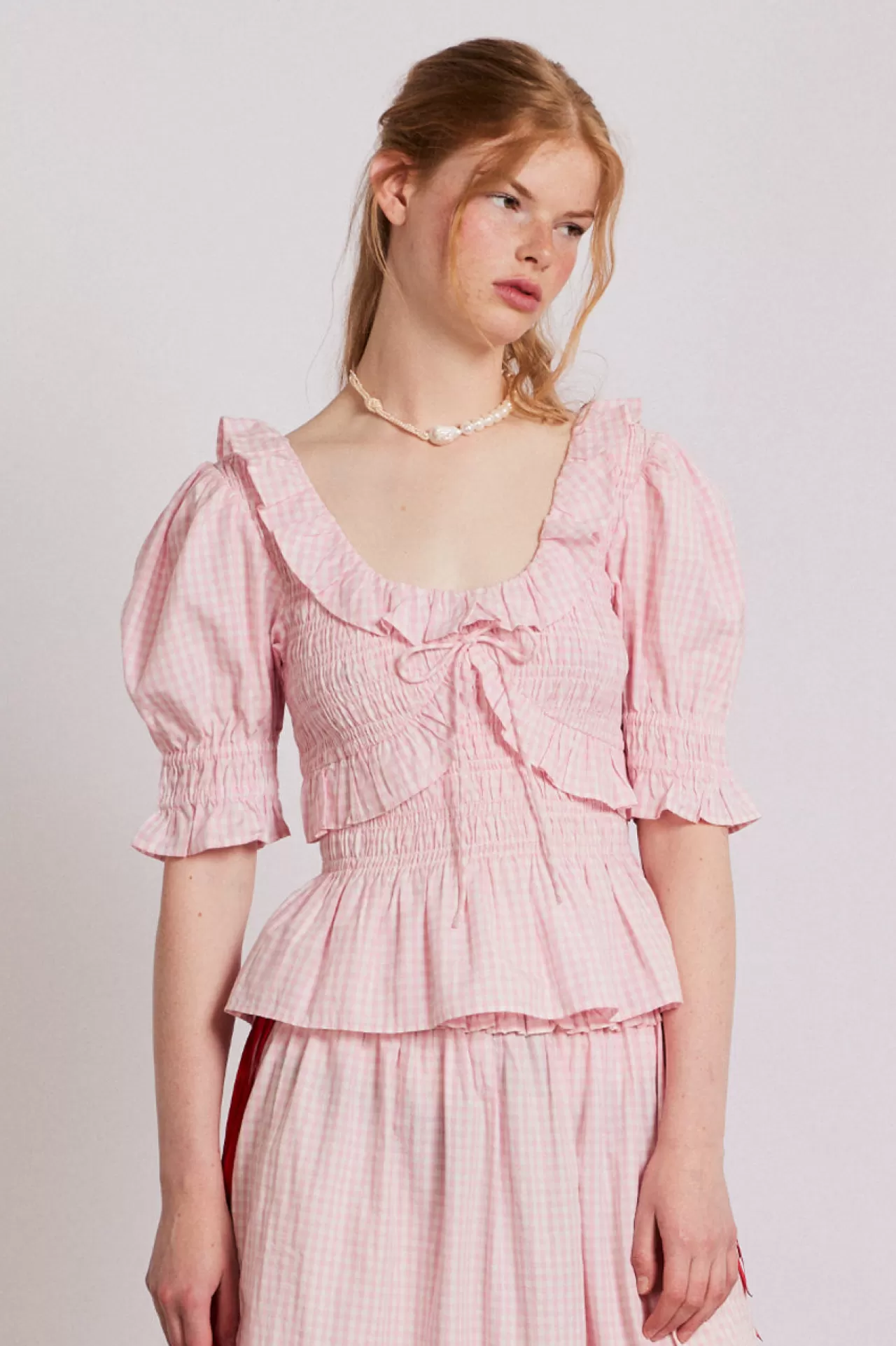 Discount Damson Madder meghan blouse - gingham pink