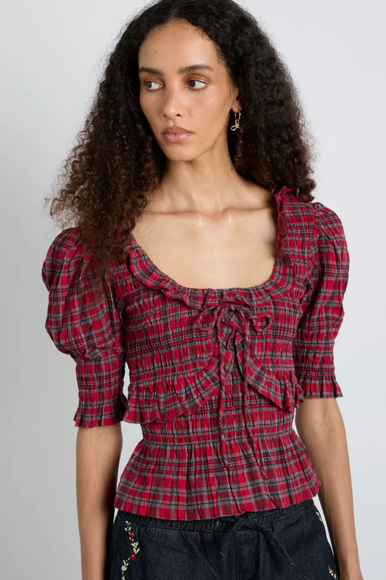 Cheap Damson Madder meghan blouse - check red