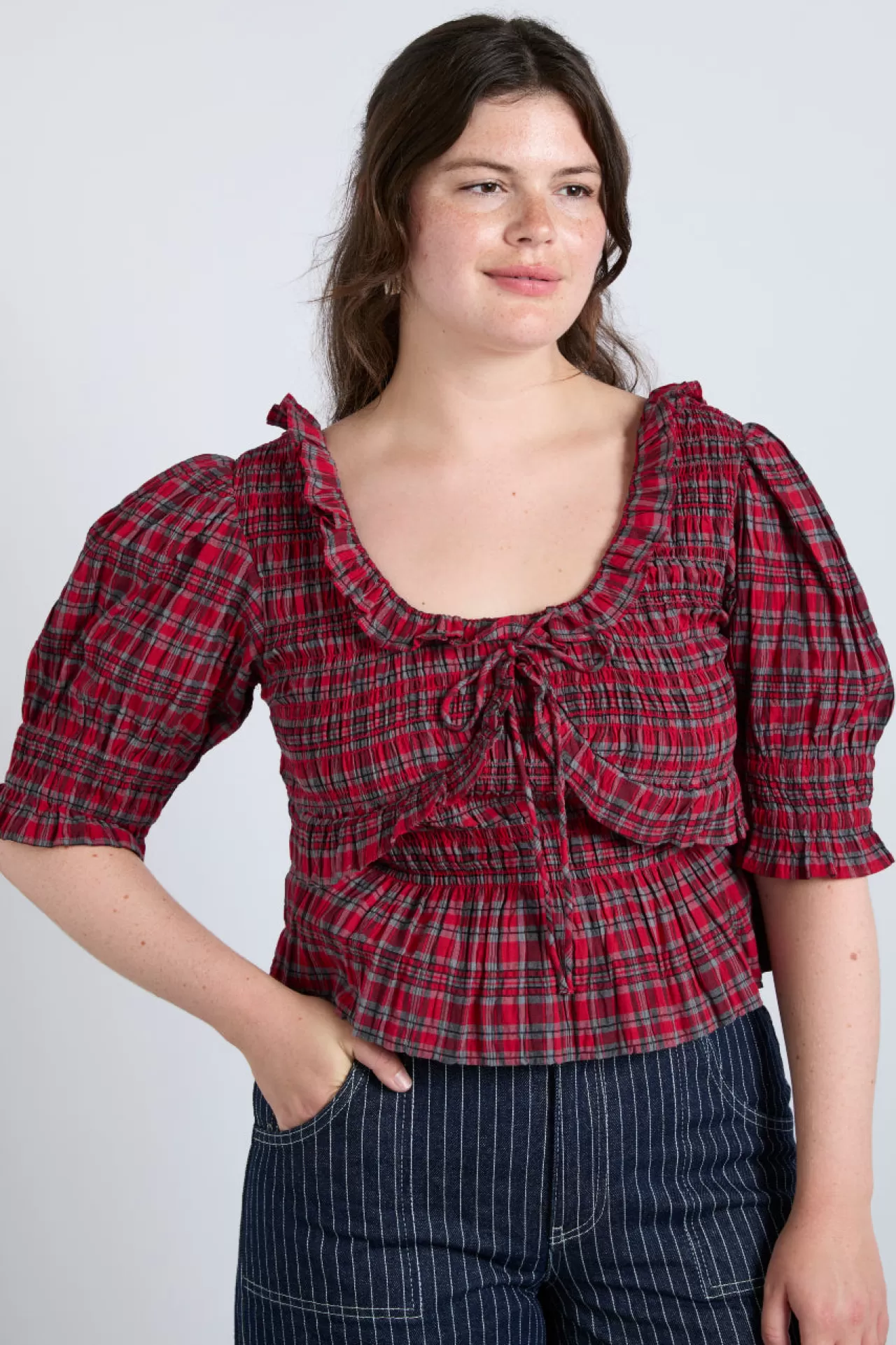 Cheap Damson Madder meghan blouse - check red
