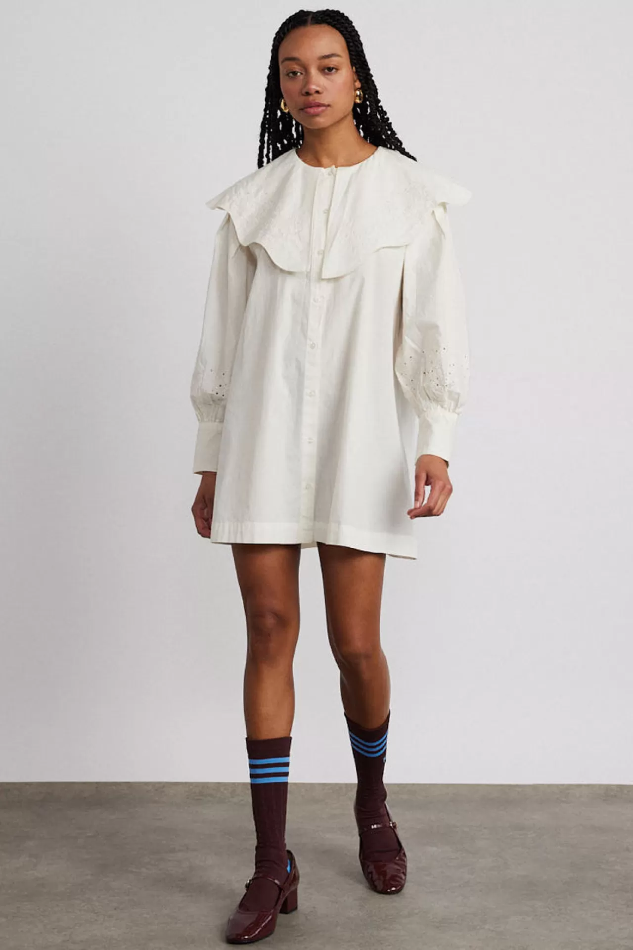 Shop Damson Madder mimi mini dress - off broderie white