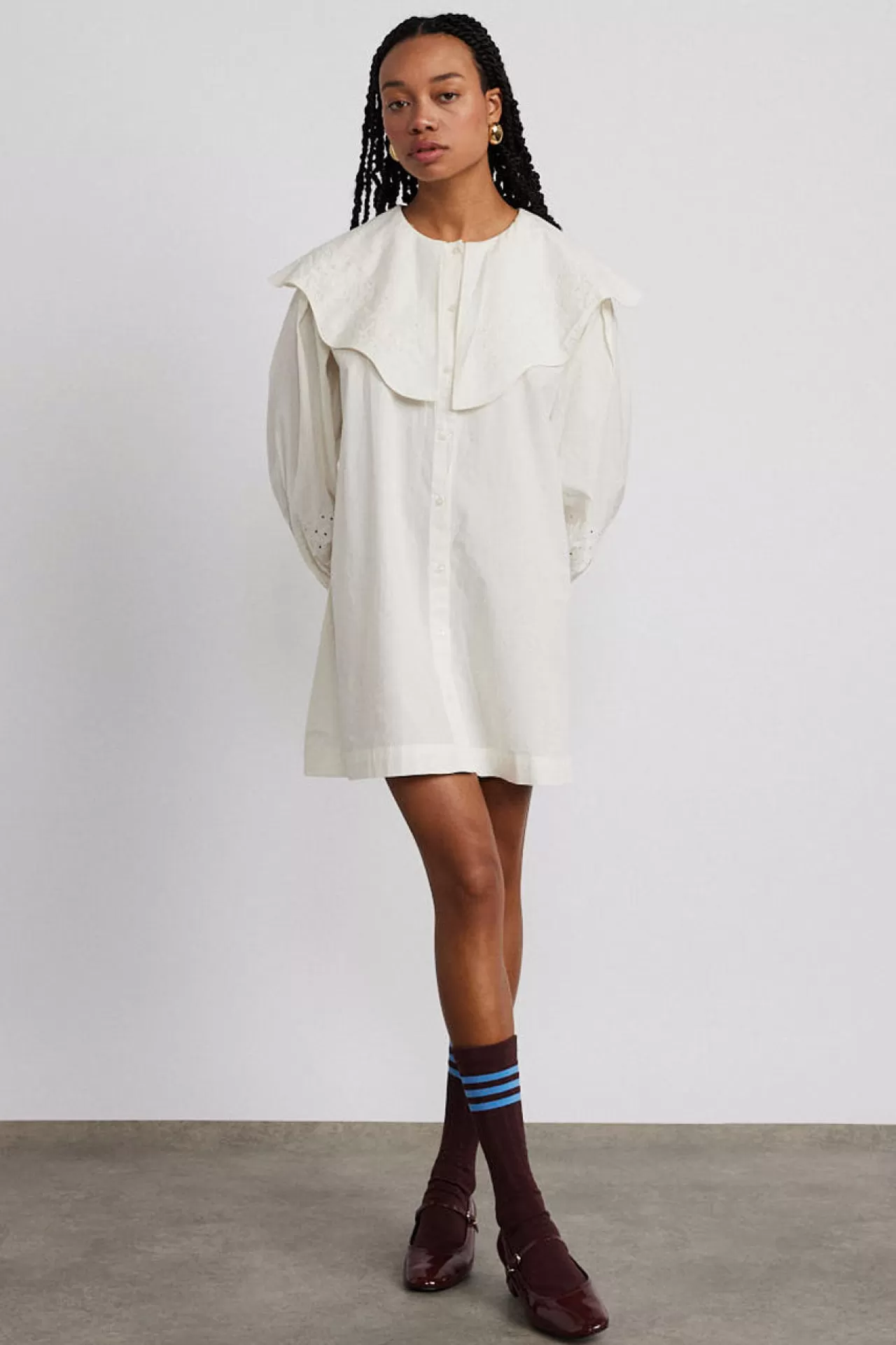 Shop Damson Madder mimi mini dress - off broderie white